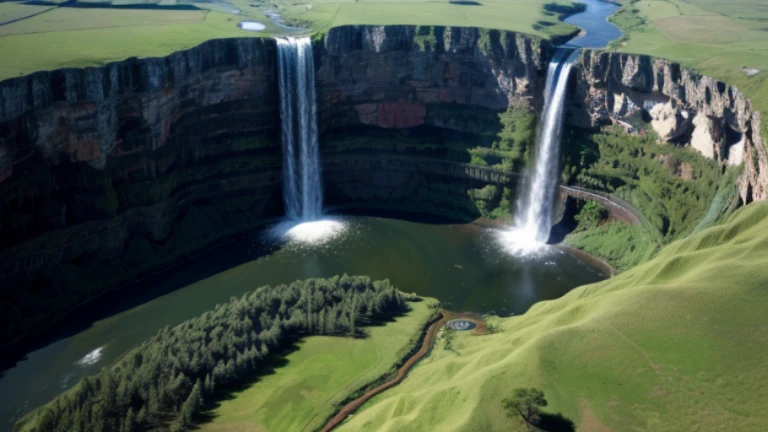 Satellite photo of a huge waterfall