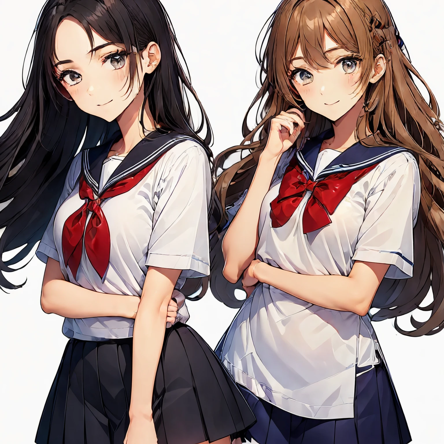 high quality,((2girls,chyuri,snuggling,smile)),Japanese high school student,short sleeve sailor school uniform,