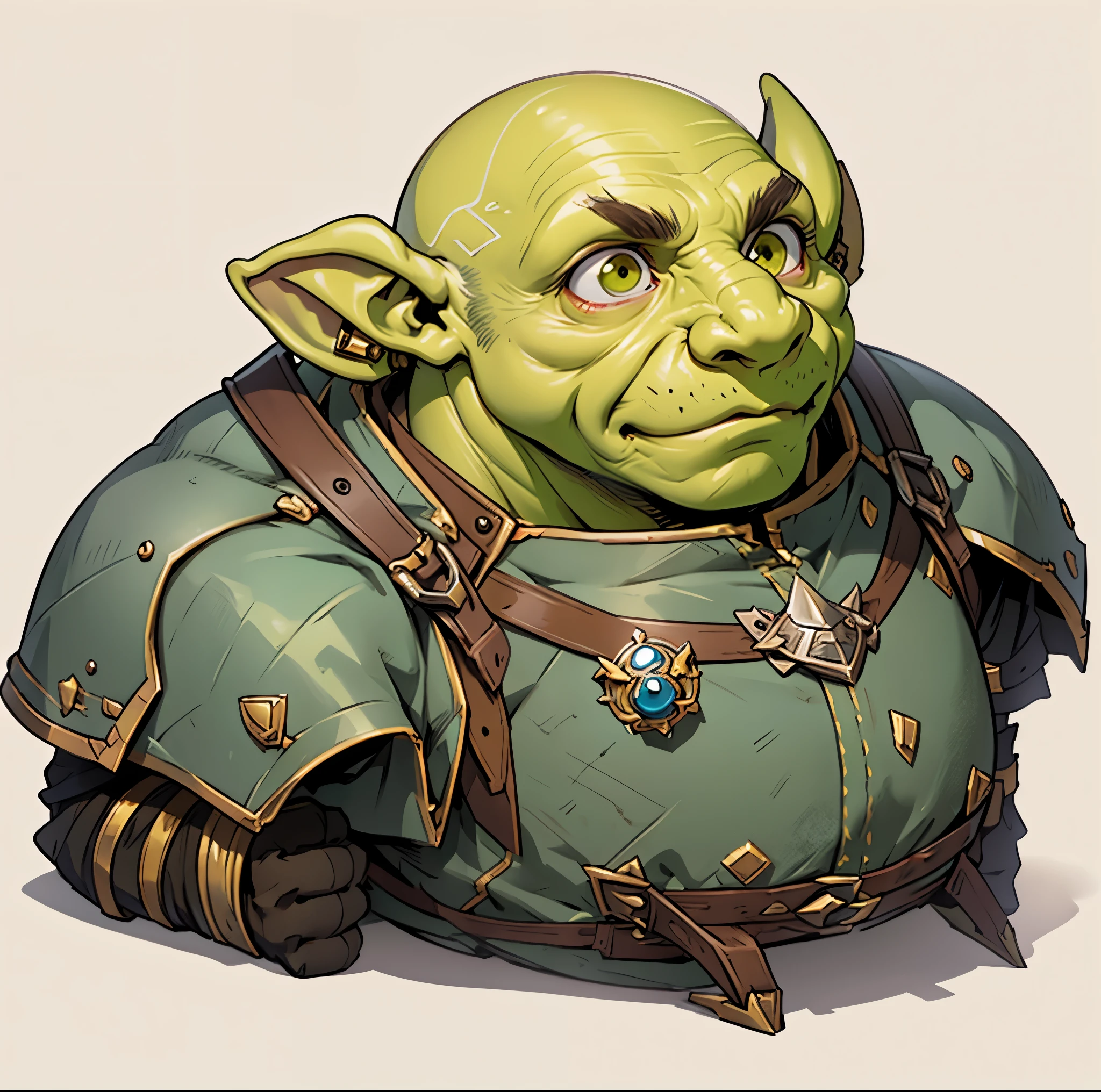 dwarf, completely yellow, goblin, iron armor, dnd, fantasy, nose damage, bald, eyes green