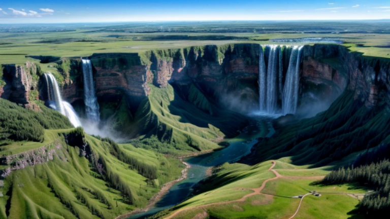 Satellite photo of a huge waterfall