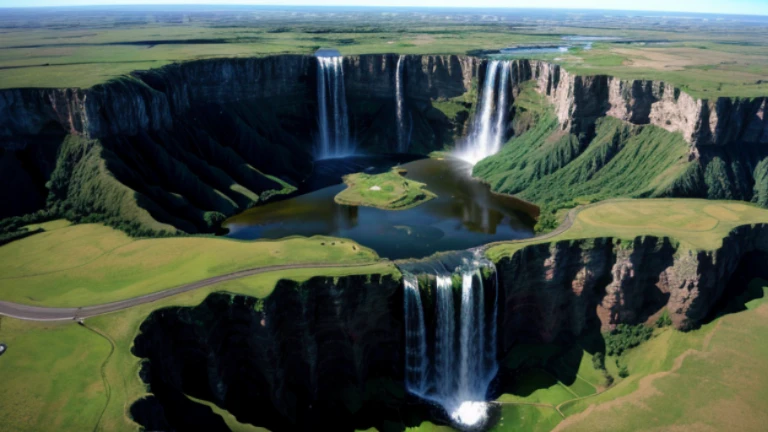 Satellite photo of a huge waterfall