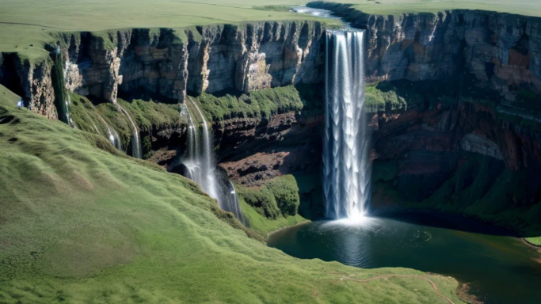 Satellite photo of a huge waterfall