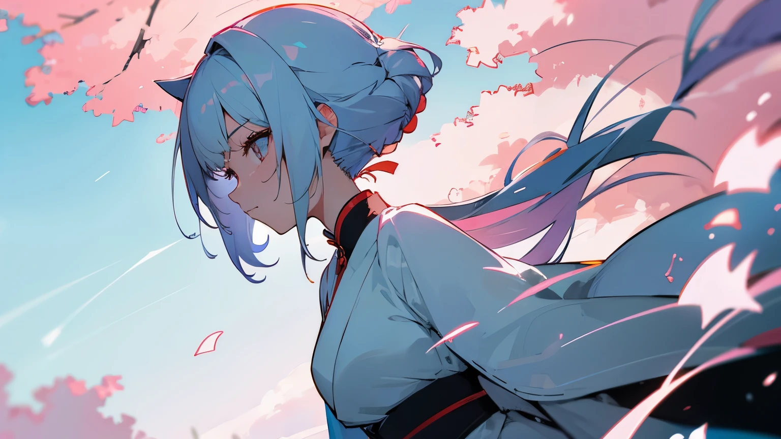 Desenhe uma mulher coreana com cabelos rosas e olhos azuis claros anime