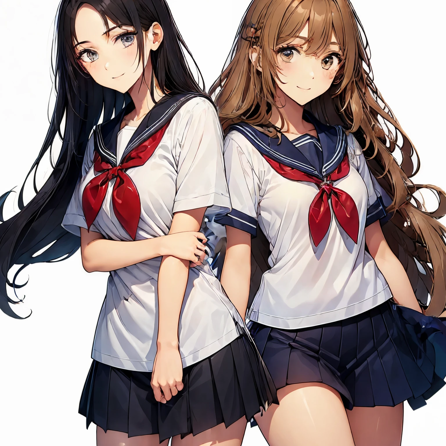high quality,((2girls,chyuri,snuggling,smile)),Japanese high school student,short sleeve sailor school uniform,