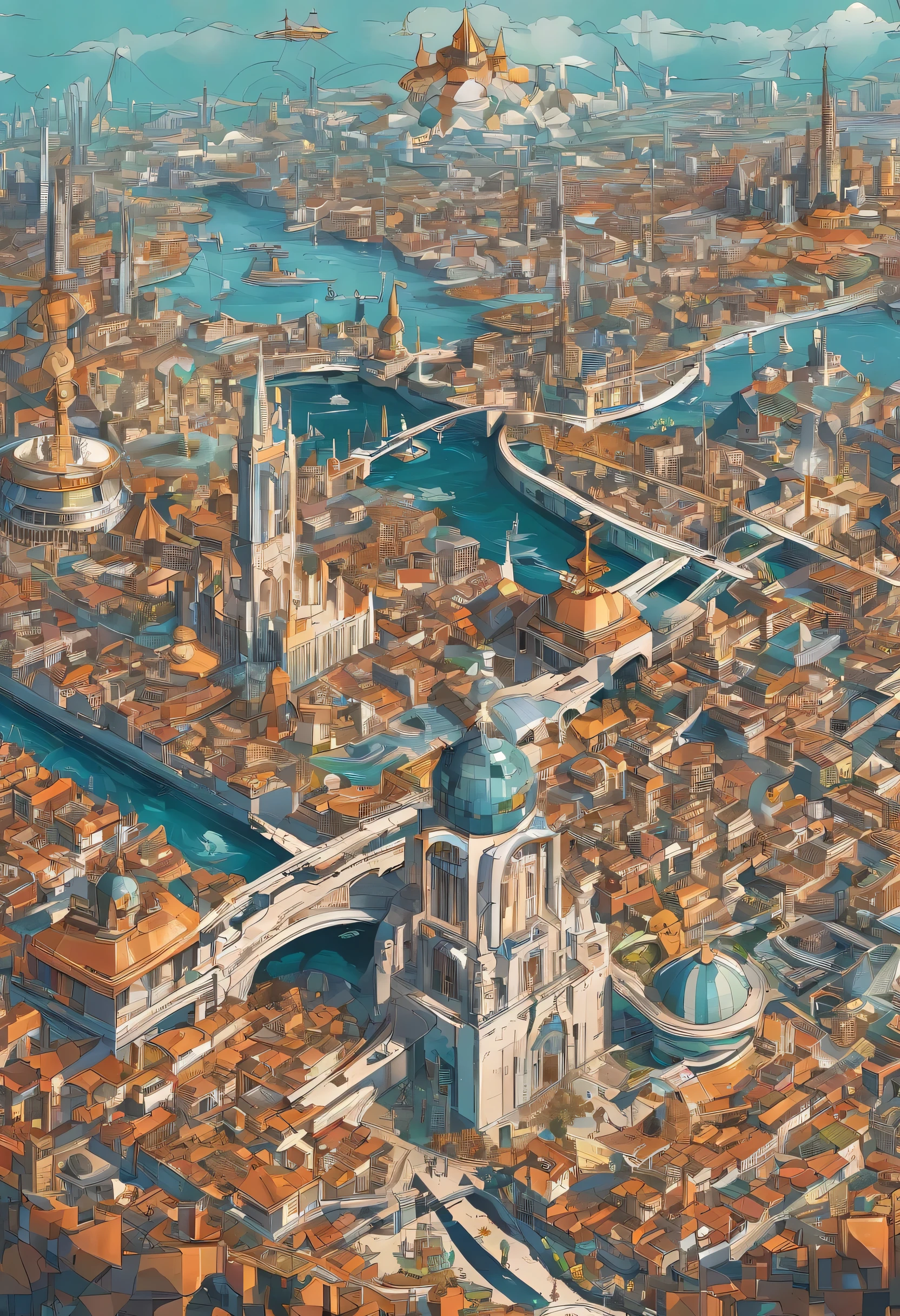 Futuristic metropolis skyline, towering skyscrapers, stylish architecture, Advanced technology, Lively activities:1.1, Paint a picture of an innovative and prosperous city, (Metal and glass curtain walls)1.2 Reflect sunlight, A skyline with state-of-the-art architecture and bustling cityscapes.
impregnable fortress, Castle aesthetics and modern defense system, Reinforce wall, energy shield:1.1, Seamless blend of old and new, (Contrasting architectural styles)1.2, A huge (fortress structure)1.3 in the city center, Featuring impenetrable walls and cutting-edge defense systems.
guard tower, Armed drone patrol, Monitor network, High-tech security infrastructure, vigilant protection:1.1, Emphasizing the city's focus on safety and defense, (Streamlined and efficient structure)1.2, (Drones and advanced surveillance)1.3 Ensure the safety of people’s lives, a modern fortress,Demonstrates a city's commitment to its conservation.
central hub of governance, futuristic castle design, command center, strategic location, A symbol of authority:1.1, Portraying the castle as the center of power, (Innovative and commanding architecture)1.2, A (Centralized management structure)1.3, exuding authority,Become a symbol of urban strength and governance.
Intricate urban layout, Concentric rings developed around the castle, organized infrastructure, Efficient transportation:1.1, Describe carefully planned urban design, (circular city layout)1.2 Around the castle, efficient road network, and advanced public transportation, Emphasis on the organized modern development of cities.