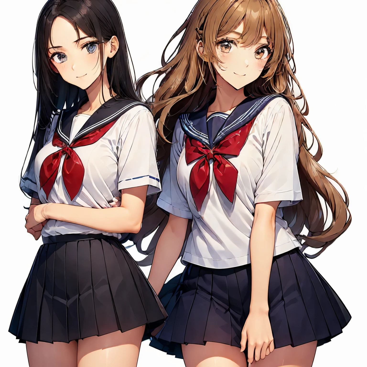 high quality,((2girls,chyuri,snuggling,smile)),Japanese high school student,short sleeve sailor school uniform,