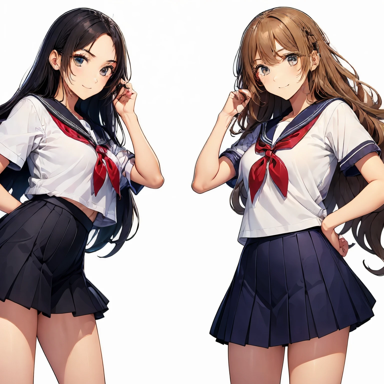 high quality,((2girls,chyuri,snuggling,smile)),Japanese high school student,short sleeve sailor school uniform,