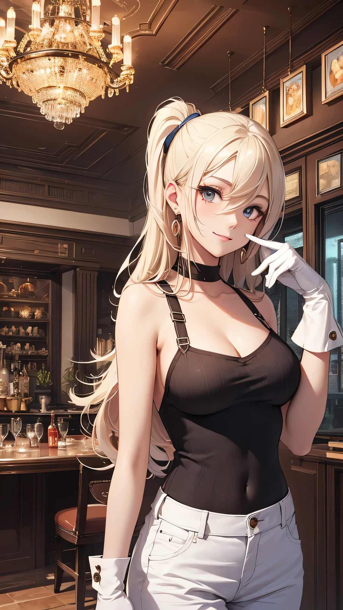 最high quality、best image quality、masterpiece、girl((20-year-old、 By becoming、vest bust、medium bust,wide open breast tea、shining eyes, blonde、long hair、thin,highest valley、ponytail、Very short shirt、short belly sports pants、cool pose、Please bring your smartphone、sweating、smile、forward leaning movement、diamond earrings、white gloves、cute pose)),high quality、beautiful art、background((casino、luxury facilities))、Flight、debris flies、Depth of written boundary、movie、visual art、perfect art、8k,genuine、