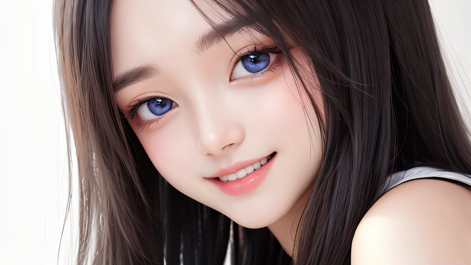 1 girl, alone,monotone,cleavage,portrait,beautiful eyes、smile