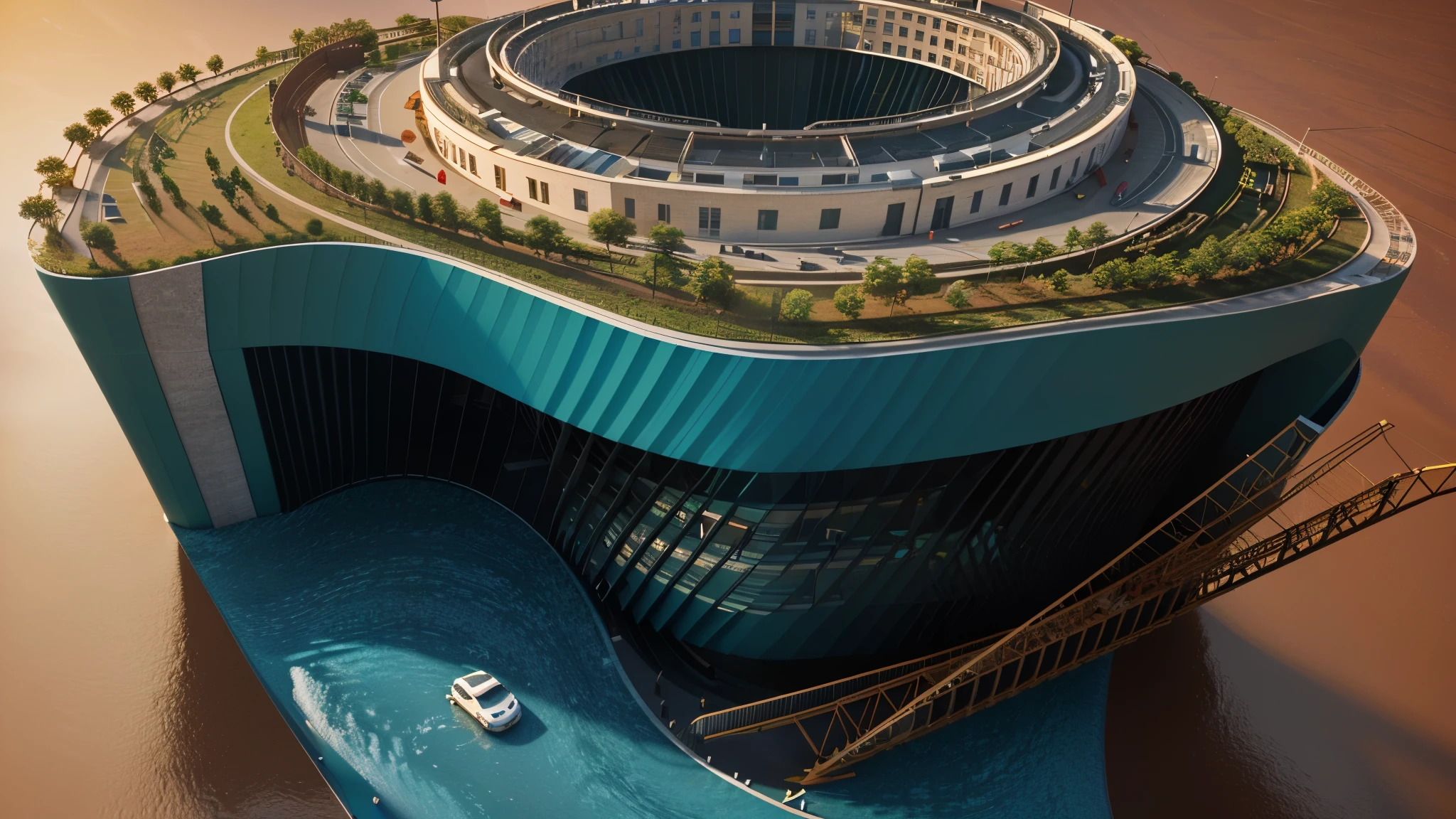 a close-up of a computer-generated image of a building, represented as a 3D rendering, inspirado em Ned M. Seidler, architectural concept, Modelagem 3D, Modelagem 3D, parametric structure, abstract 3d rendering, 3d renderizado model, parametric design, desenho conceitual, 3d renderizado, 3D renderizado, local inclinado