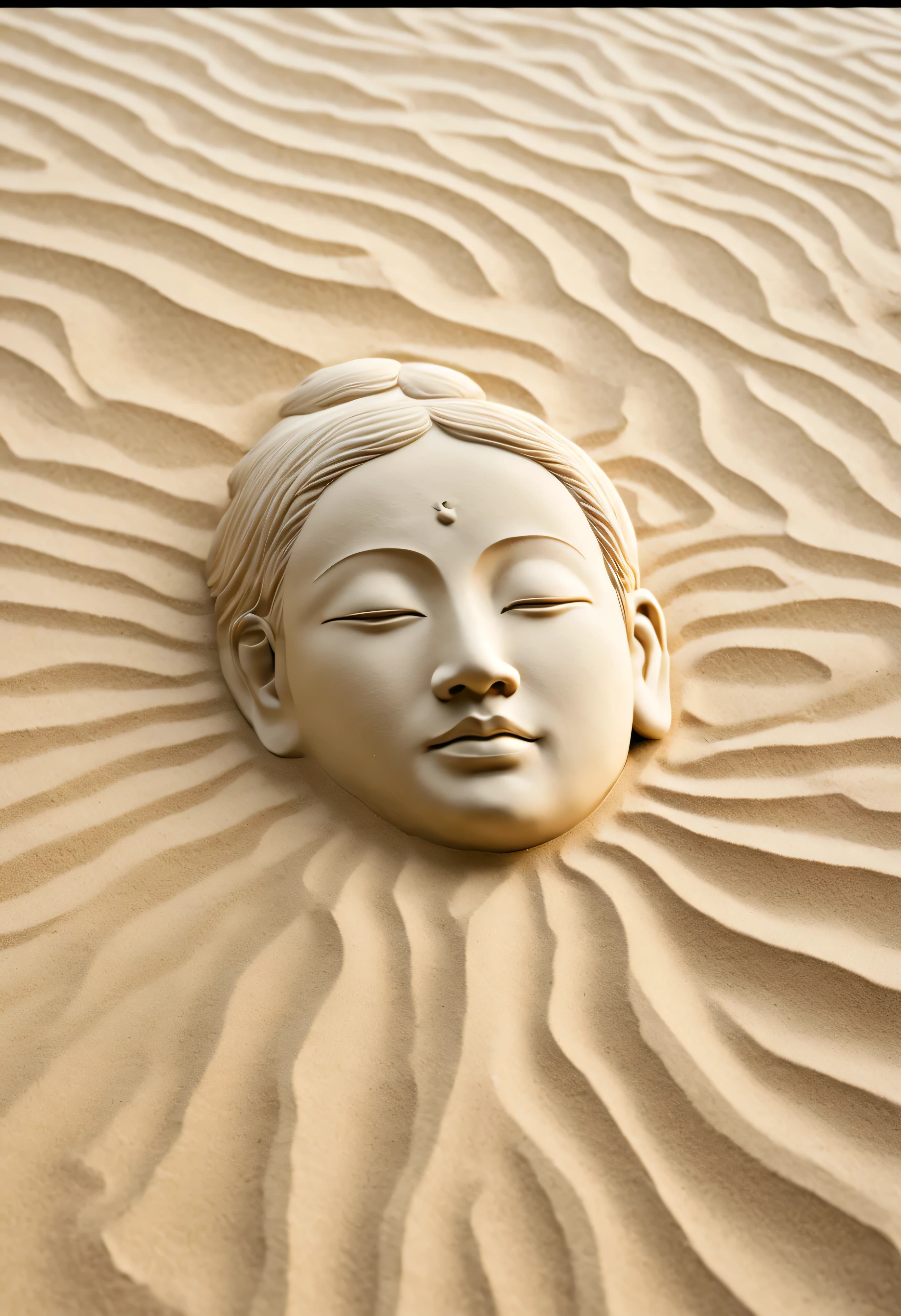 Karesansui sand marks.fine white sand.Fresh and bright, Best light and shadow contrast, , This is sand sculpture lawn, This is nature background, A powerful zen combination, This is aesthetics, This is, This is meditation, Soft This is Simplicity, White coarse sand, , This is atmosphere, stone art, mixed art.(best quality,4k,8k,high resolution,masterpiece:1.2),super detailed,(actual,photoactual,photo-actual:1.37),anatomically correct