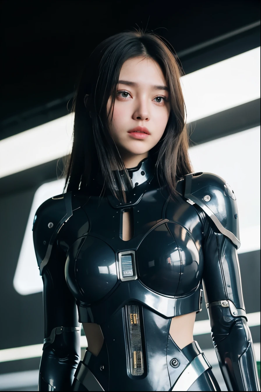 Foto de cuerpo entero, Humanoid Machine Woman, half human body half machine in futuristic suit, with power cords, luces azules encendidas en su pecho, It has half a human head with mechanical parts showing, Pelo negro corto, Blue eye and mechanical eye with laser sight, Mirando al espectador, desde el frente, pechos grandes, Body half human and half mechanical, She is in a futuristic city at war between humans and machines.., Ella sostiene armas futuristas de alto calibre, cyberpunk, troll, anime, Arte pop, Obra maestra, 16k, Detalles altos, UHD, La mejor calidadFoto de cuerpo entero, Humanoid Machine Woman, half human body half machine in futuristic suit, with power cords, luces azules encendidas en su pecho, It has half a human head with mechanical parts showing, Pelo negro corto, Blue eye and mechanical eye with laser sight, Mirando al espectador, desde el frente, pechos grandes, Body half human and half mechanical, She is in a futuristic city at war between humans and machines.., Ella sostiene armas futuristas de alto calibre, cyberpunk, troll, anime, Arte pop, Obra maestra, 16k, Detalles altos, UHD, La mejor calidadFoto de cuerpo entero, Humanoid Machine Woman, half human body half machine in futuristic suit, with power cords, luces azules encendidas en su pecho, It has half a human head with mechanical parts showing, Pelo negro corto, Blue eye and mechanical eye with laser sight, Mirando al espectador, desde el frente, pechos grandes, Body half human and half mechanical, She is in a futuristic city at war between humans and machines.., Ella sostiene armas futuristas de alto calibre, cyberpunk, troll, anime, Arte pop, Obra maestra, 16k, Detalles altos, UHD, La mejor calidadFoto de cuerpo entero, Humanoid Machine Woman, half human body half machine in futuristic suit, with power cords, luces azules encendidas en su pecho, It has half a human head with mechanical parts showing, Pelo negro cor
