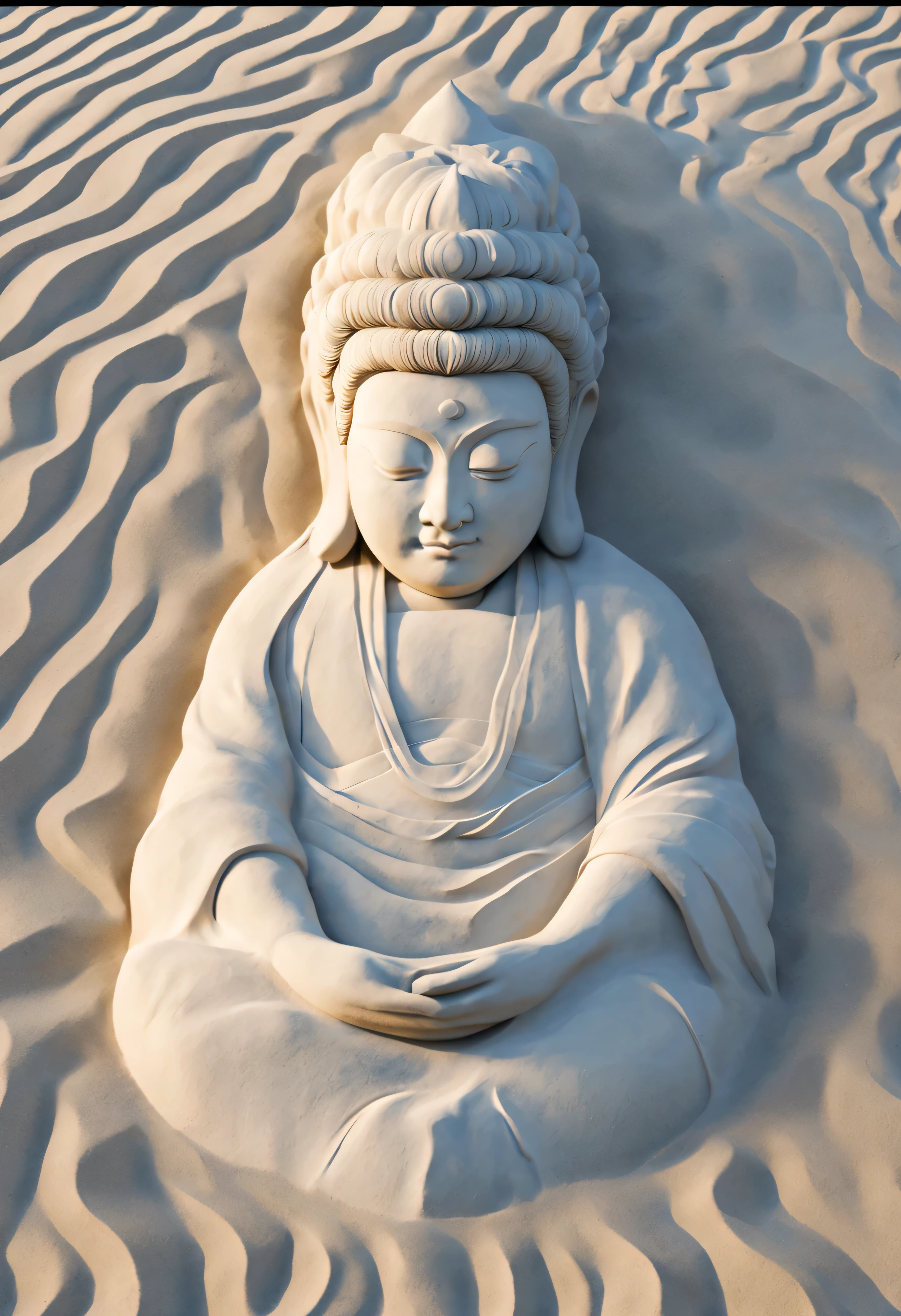 Karesansui sand marks.fine white sand.Fresh and bright, Best light and shadow contrast, , This is sand sculpture lawn, This is nature background, A powerful zen combination, This is aesthetics, This is, This is meditation, Soft This is Simplicity, White coarse sand, , This is atmosphere, stone art, mixed art.(best quality,4k,8k,high resolution,masterpiece:1.2),super detailed,(actual,photoactual,photo-actual:1.37),anatomically correct