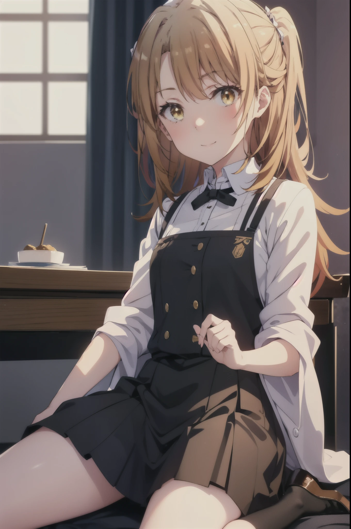 irohaisshiki, iroha isshiki, long hair, brown hair, (brown eyes:1.5), ponytail,blush,smile,Maid clothes,bare chest,medium chest,she was wearing a maid skirt, black pantyhose on her legs, narrow your eyes,put your index finger on your chin,sit with one's feet on the desk,sexy pose,lewd eyes,
break indoors, room,
break looking at viewer,
break (masterpiece:1.2), highest quality, High resolution, unity 8k wallpaper, (figure:0.8), (detailed and beautiful eyes:1.6), highly detailed face, perfect lighting, Very detailed CG, (perfect hands, perfect anatomy),