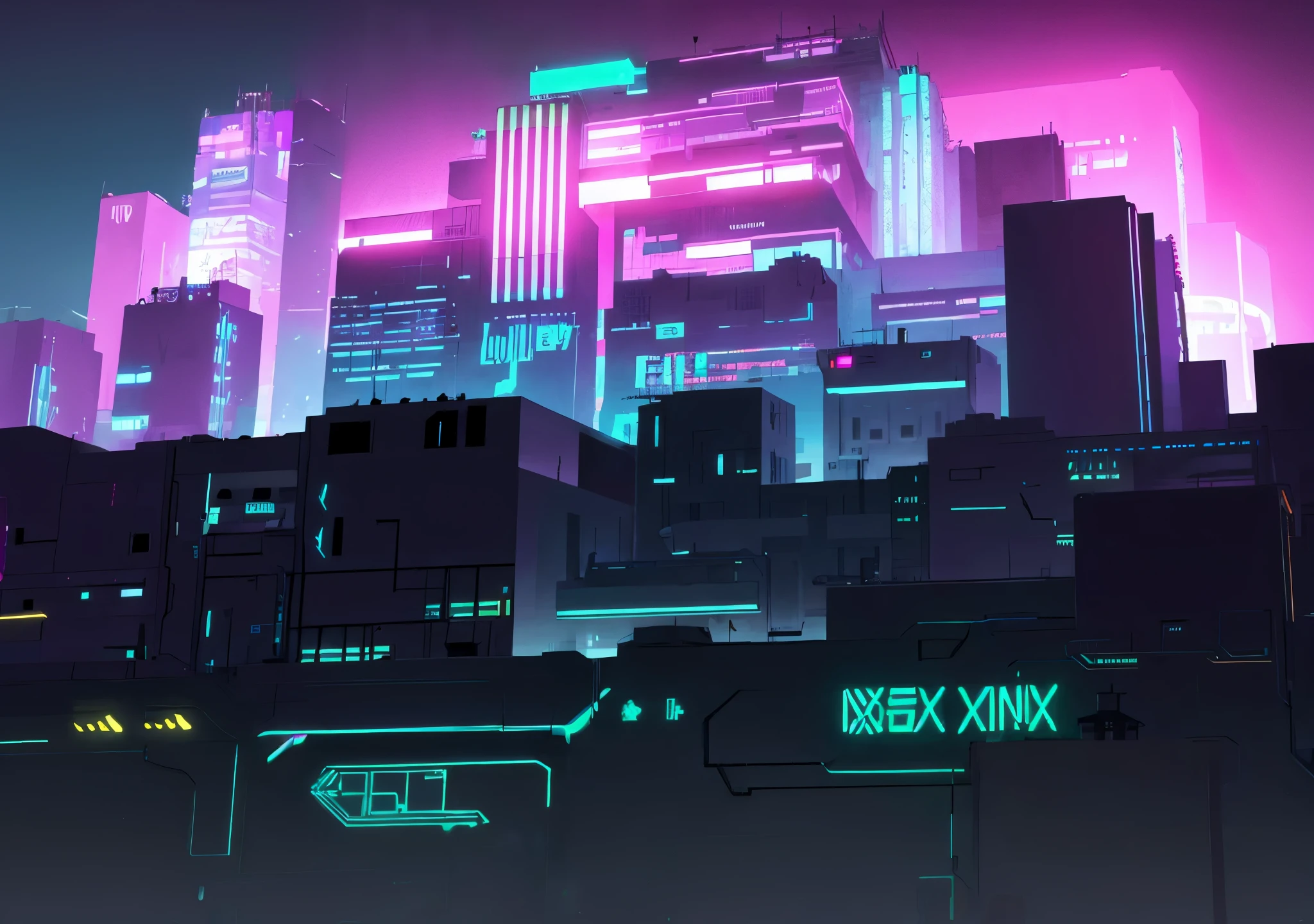 habitacion cyberpunk, graiti, luces neon, ventanal, edificios, jinx, arcane,