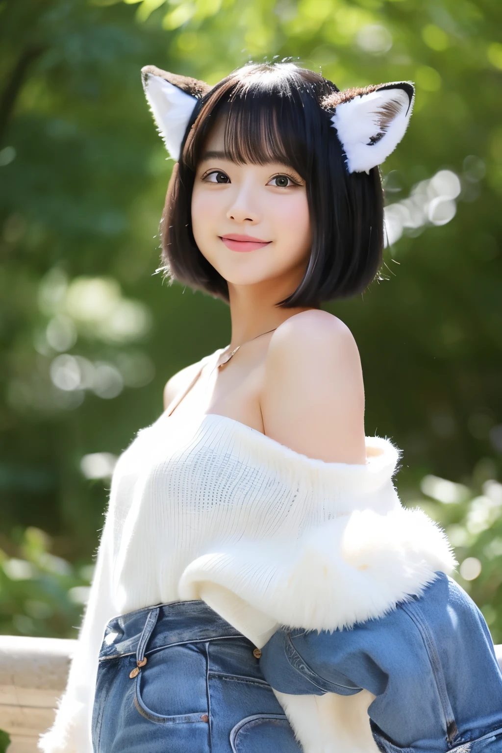 Onmyopath、fox tail、fox mask、black short hair、anime style