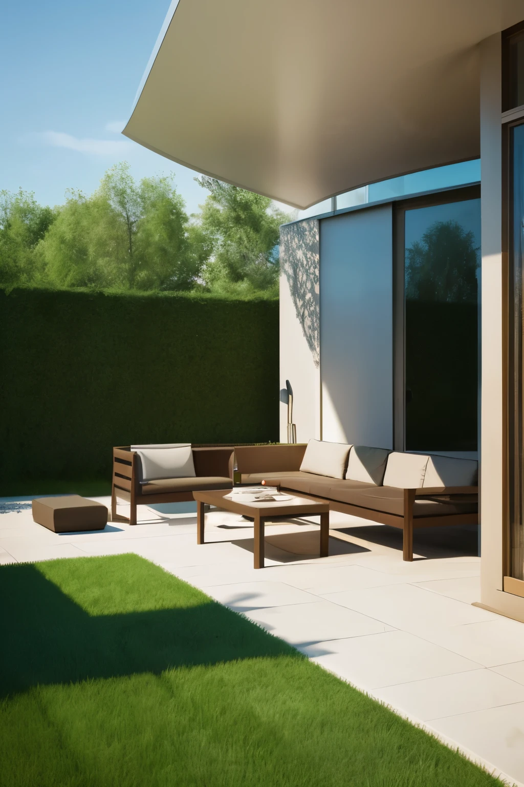 you are a famous interior designer、I was asked to create a 3D image of a large modern room.。. Create a harmonious environment with modern and minimalist furniture. Including garden interior.