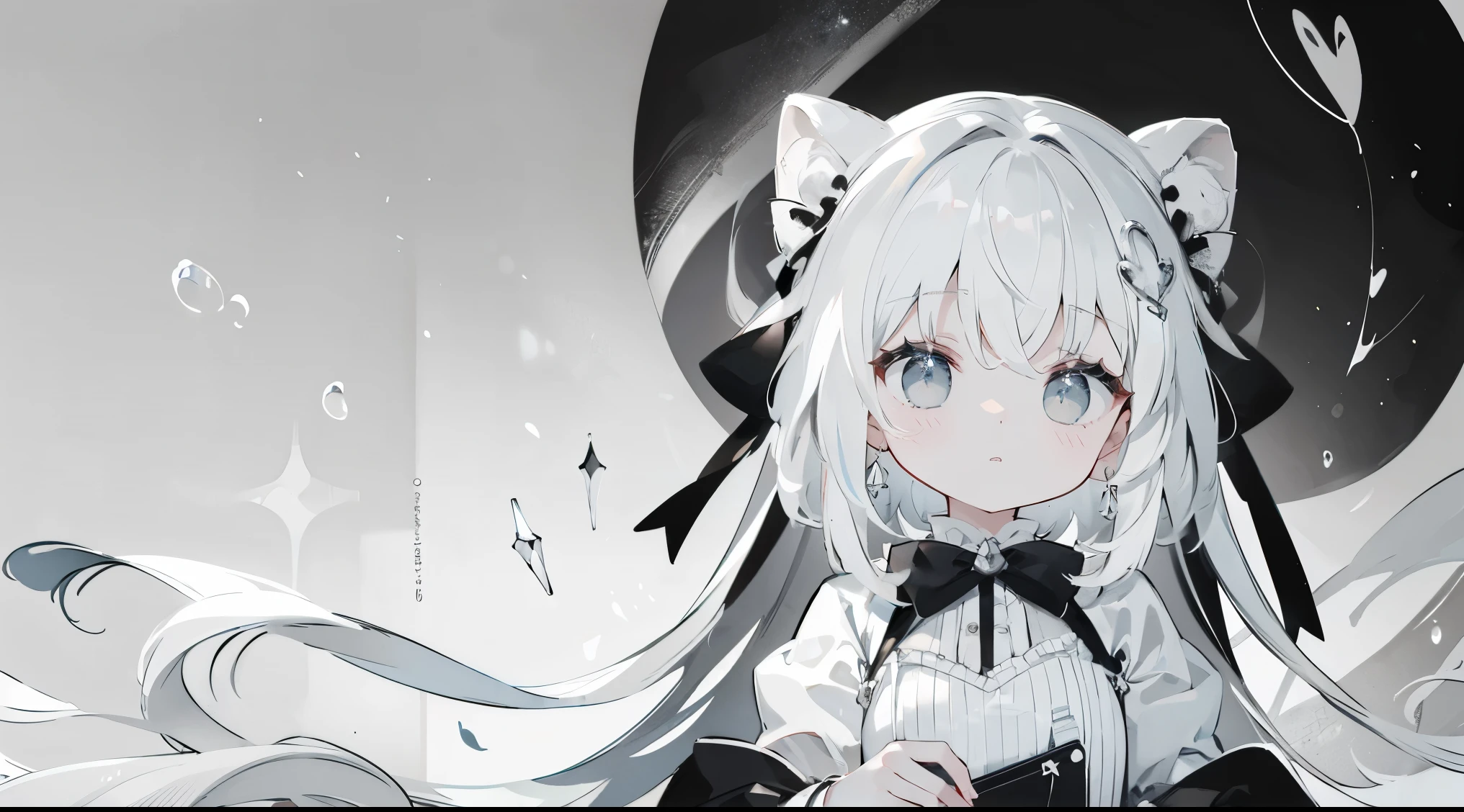 monochromes、grayscales、One knot、Ribbon on the head、cute little、Impatient、masterpiece、top-quality、Top image quality