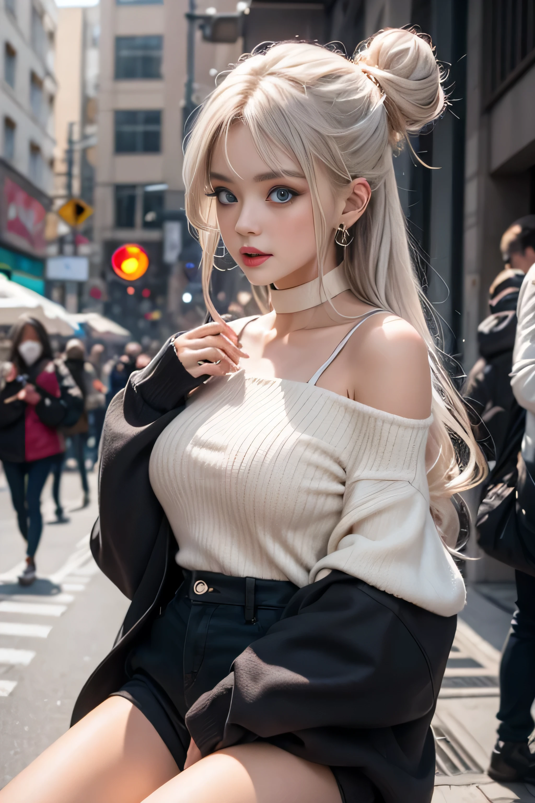 double whirlwind pattern design clothes,iris heterochromatic pupil,silver haired girl,free high resolution,off shoulder、