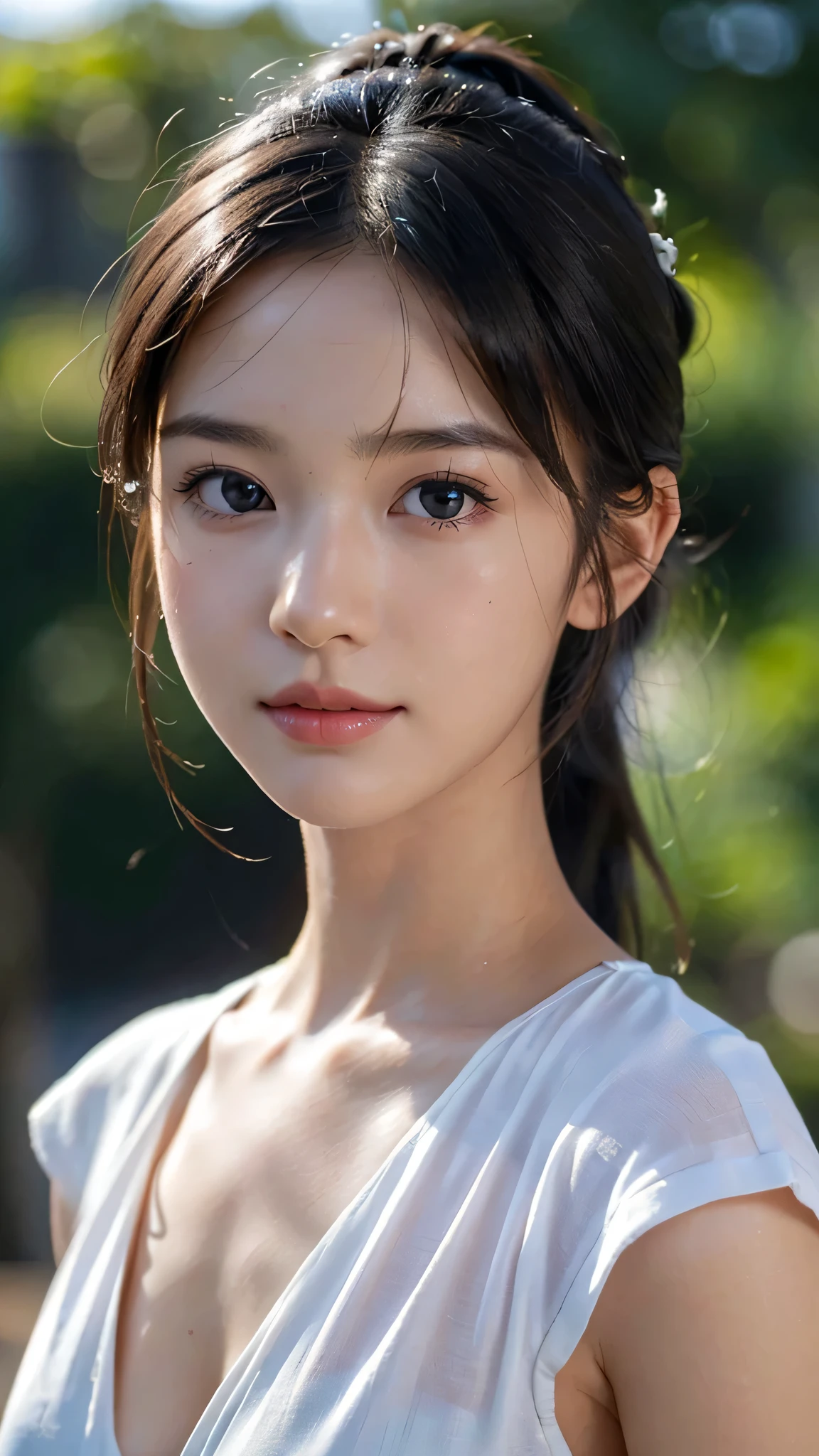 one woman,full body photo,table top, best image quality, high quality, The background is clear,Beautiful woman, Japanese, be familiar with, be familiar with eyes, be familiar with skin, beautiful skin, 超High resolution, (reality: 1.4),very beautiful woman, a little young face, beautiful skin, thin, (ultra photoreal sim), (High resolution), (8k), (非常にbe familiar with) (beautiful detailed eyes), (超be familiar with), (be familiar with face), view viewer, small details, be familiar with face, look straight ahead, look straight ahead, reality的な写真, bright lighting, professional lighting, black hair,ponytail,baby face,16 years old,髪型はponytailです,ロングponytailの髪型,slight smile,cute clothes、girly clothes