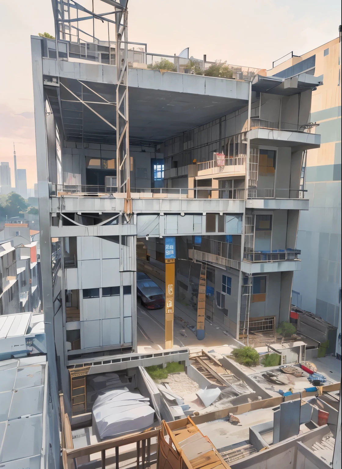 rafted building with scaffolding and scaffolding around, chantier de construction, 8K. remplissage de la vue, complete house, travail en cours, vue depuis le sol level, photo prise en 2 0 2 0, construction, photo de 2022, vue de face, photo architecturale, vue depuis le sol, photo prise du sol, Concrete housing