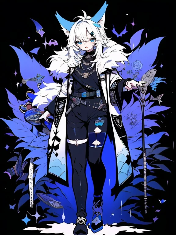 solo, 1boy,「white hair,cerulean blue」long hair,  {{nighthawk mask}},  There&#39;s a man wearing a costume, {fox tail,} {one wing of a crow} Farson!!!!, furry, 影が蛇 Farson, furry characters, furry anime, Farson, furry paws furry, Furry shots, there is nothing, very hairy, furry artist, upright, [[[Anthropomorphic Nue]]] virtual youtuber, full body