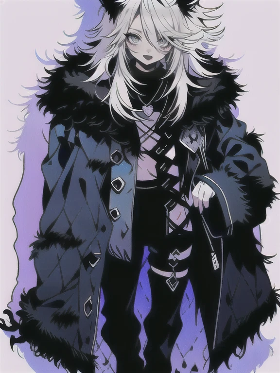 front, whole,  white fox face, white cat body, white snake face tail, white eagle wings, animal, four legs