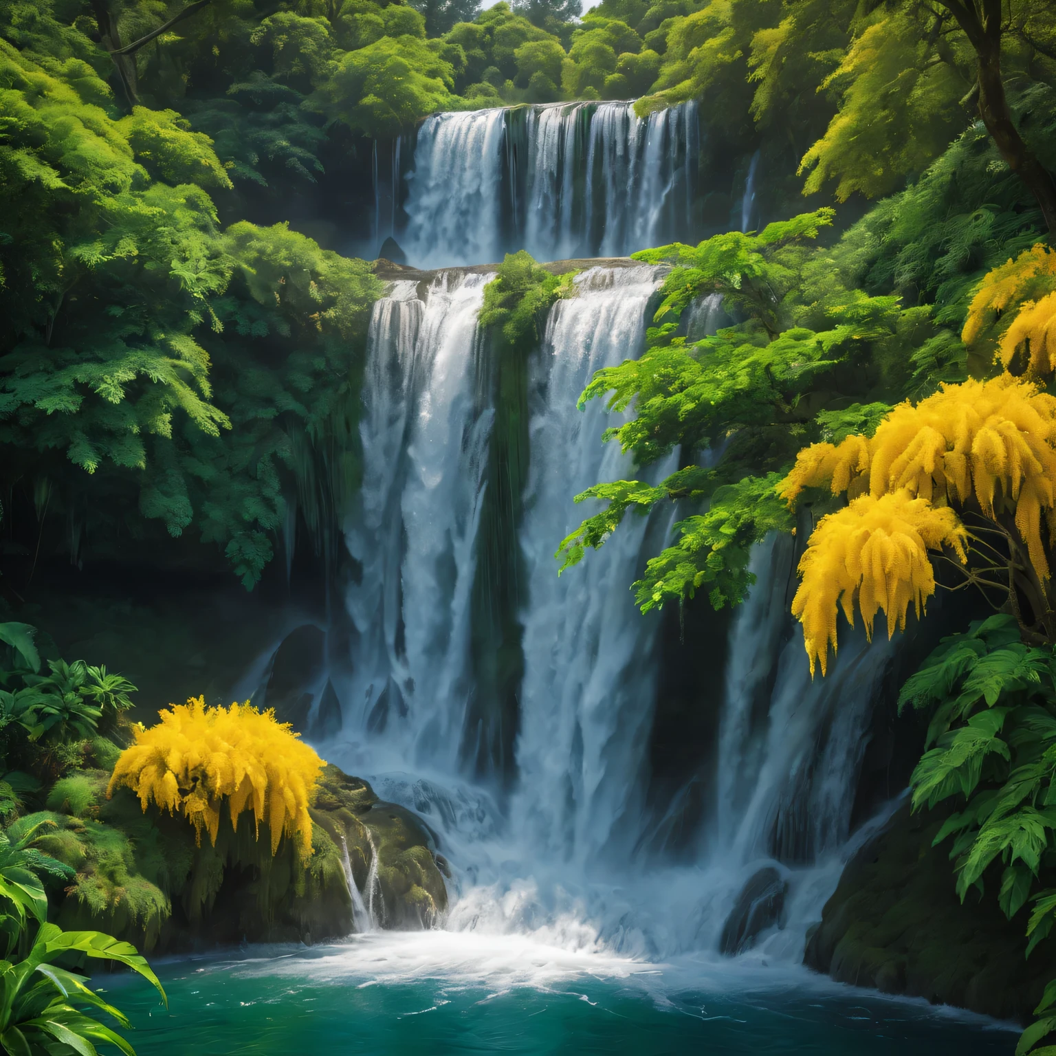 best quality,4k,high resolution,Super detailed (Fall:1.2),bright colors,sharp focus,landscape,photography,果树Fall,Beautiful and detailed water,lush green vegetation,dramatic lighting,sparkling water droplets,peaceful environment,majestic view,peaceful atmosphere,crystal clear swimming pool,natural wonders,fresh scenery