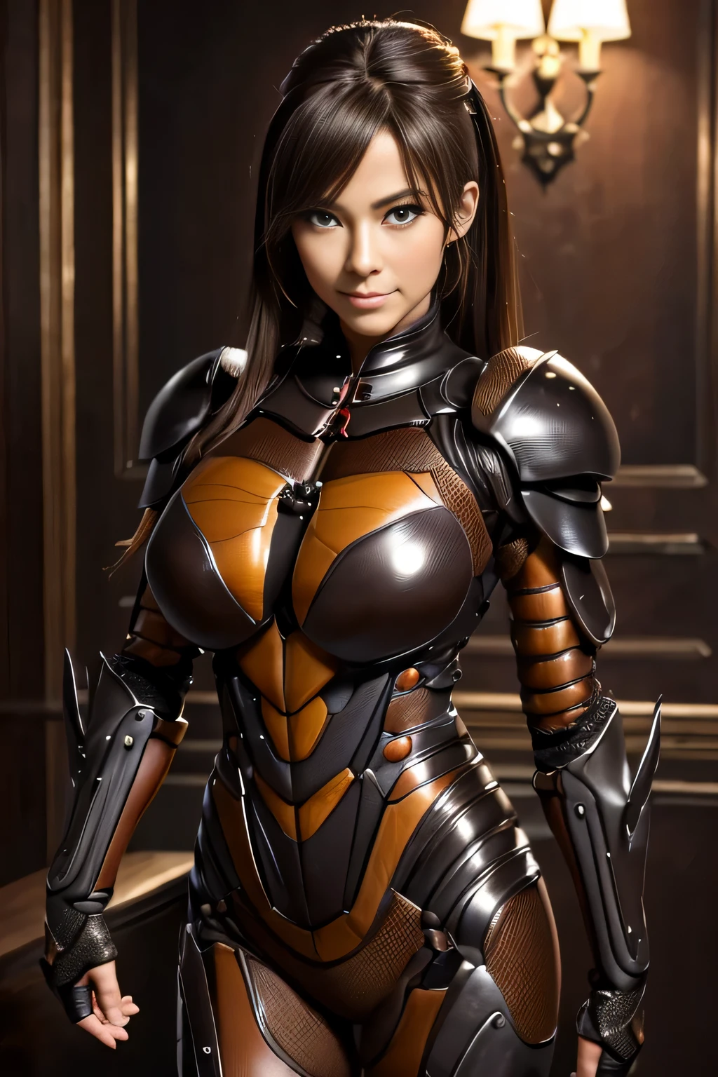 (High resolution,masterpiece,highest quality,Very detailed CG, anime, official art:1.4), realistic, photograph, amazing detail, everything is complicated, shiny and glossy,Amazing number of layers, 8K wallpaper, 3D, sketch, cute, figure,( alone:1.4), perfect female proportions,villain's daughter, (Fusion of dark brown cockroach and lady:1.4), (brown cockroach woman:1.2), (brown cockroach woman:1.2), (Fusion:1.2), (alone:1.4), (evil smile:1.2), muscular, abs, (Cockroach brown exoskeleton bio insect suit:1.4), (Cockroach brown exoskeleton bio insect armor:1.2), (brown transparent cockroach feathers:1.4), (Antennae of brown cockroaches:1.3),