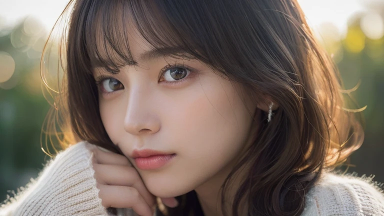 (medium hair, curly hair, bangs:1.2),(Wear a knitted sweater:1.2),1 girl,Japanese,21 years old,(small breasts:1.3),(highest quality,masterpiece:1.3,超A high resolution,),(super detailed,caustics),(Photoreal:1.4,RAW shooting,)ultra-realistic capture,very detailed,High resolution 16K human skin close-up。 natural skin texture、,The pores are、、Must be detailed enough to be easily identified。 Skin should look even-toned and healthy。 Use natural light and color, sad expression, look at the camera, perfect dynamic composition, outdoors