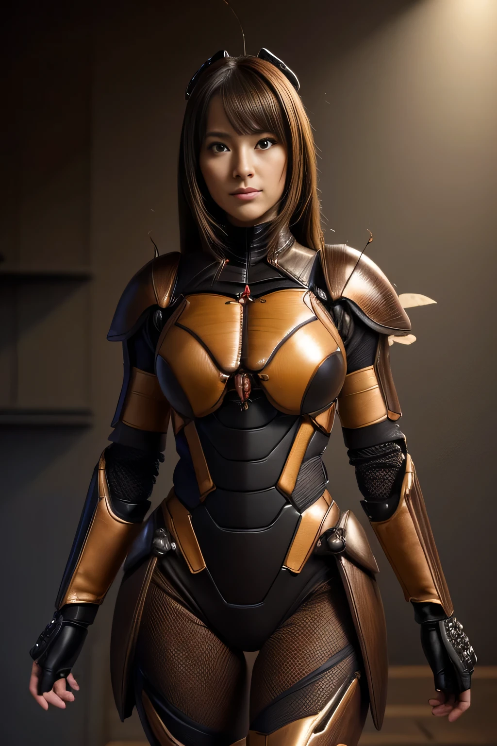 (High resolution,masterpiece,highest quality,Very detailed CG, anime, official art:1.4), realistic, photograph, amazing detail, everything is complicated, shiny and glossy,Amazing number of layers, 8K wallpaper, 3D, sketch, cute, figure,( alone:1.4), perfect female proportions,villain&#39;s daughter, (Fusion of dark brown cockroach and lady:1.4), (brown cockroach woman:1.2), (brown cockroach woman:1.2), (Fusion:1.2), (alone:1.4), (evil smile:1.2), muscular, abs, (Cockroach brown exoskeleton bio insect suit:1.4), (Cockroach brown exoskeleton bio insect armor:1.2), (brown transparent cockroach feathers:1.4), (Antennae of brown cockroaches:1.3),
