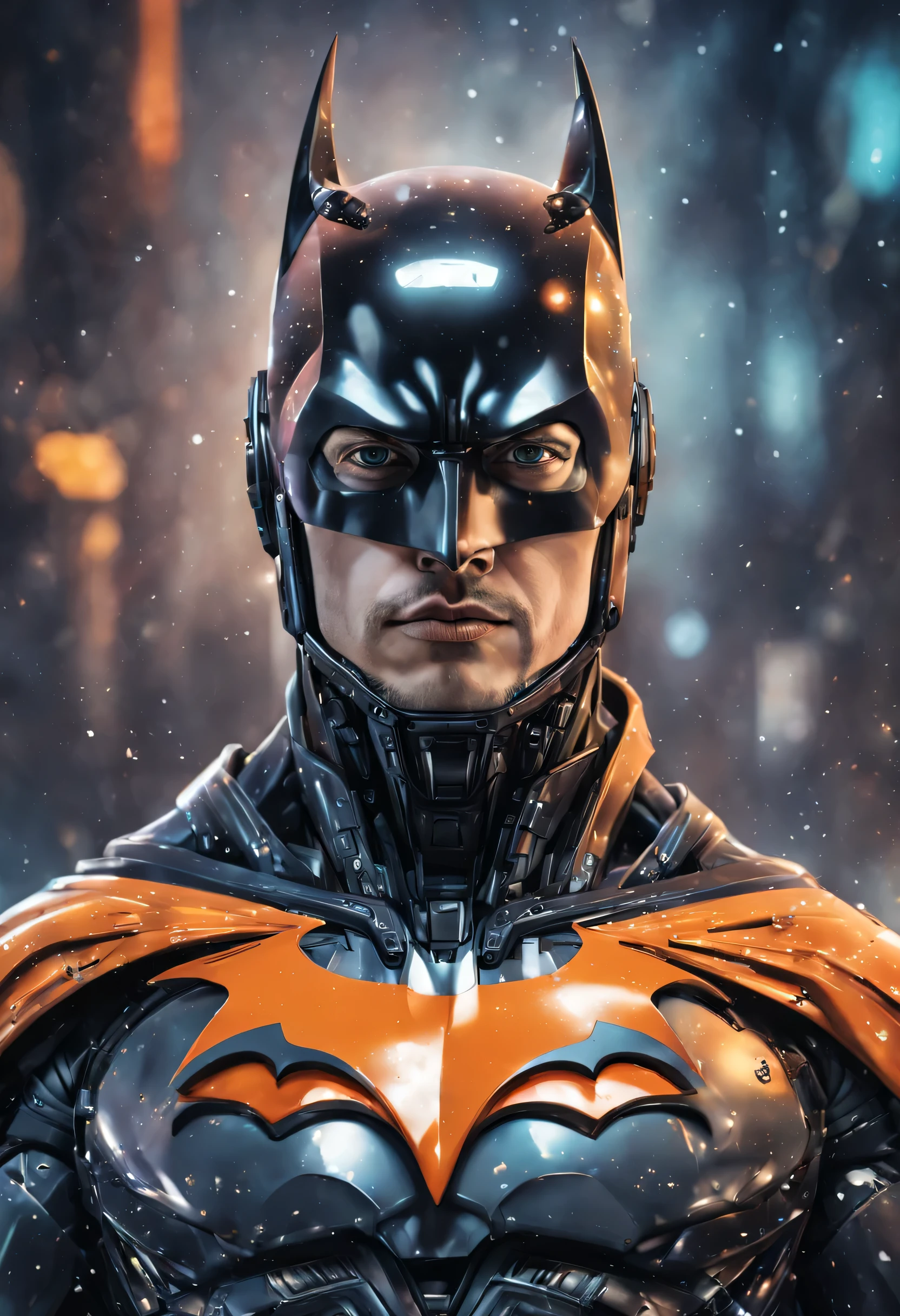 cyberpunk, (Batman style elon musk caricature:1.33, photo-realistic, Detailed watercolor painting:1.61, ice camera photography ,double exposure prism, (octane-render), (expensive quality, very_expensive_solve, monochrome color:orange theme), Sigma 24mmF/1.4 awards, (ebru Marble fractal geometric-starry star crowd pattern suit:1.33, it is (explosioness_elon musk pompous pose:1.21), dim lighting,right ray,ray tracing,