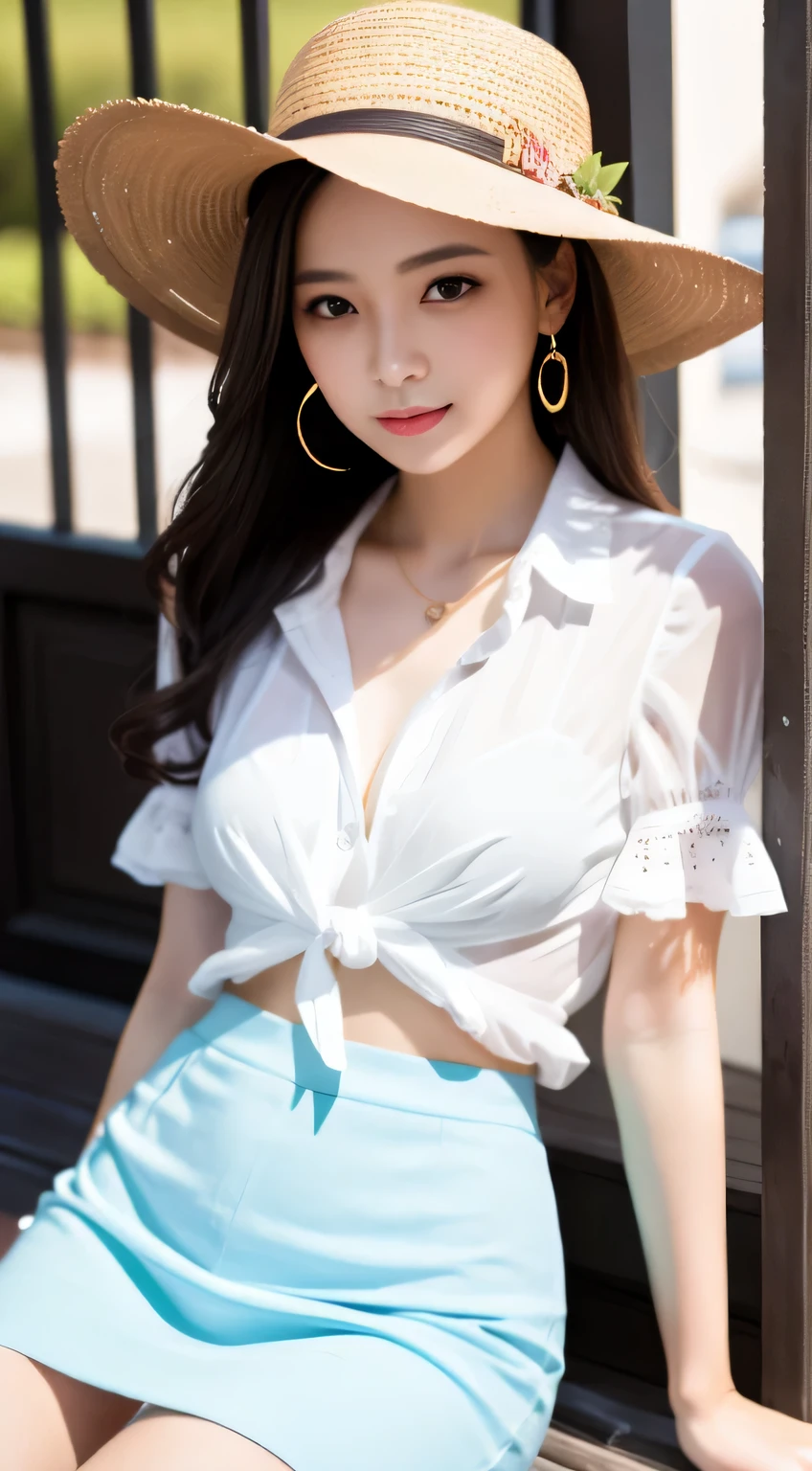 super clear resolution,highest quality,clear eyes,simple face,lip gloss,That's a perfect face,white skin,nice chest,with perfect legs,Skirts of different colors,random environment