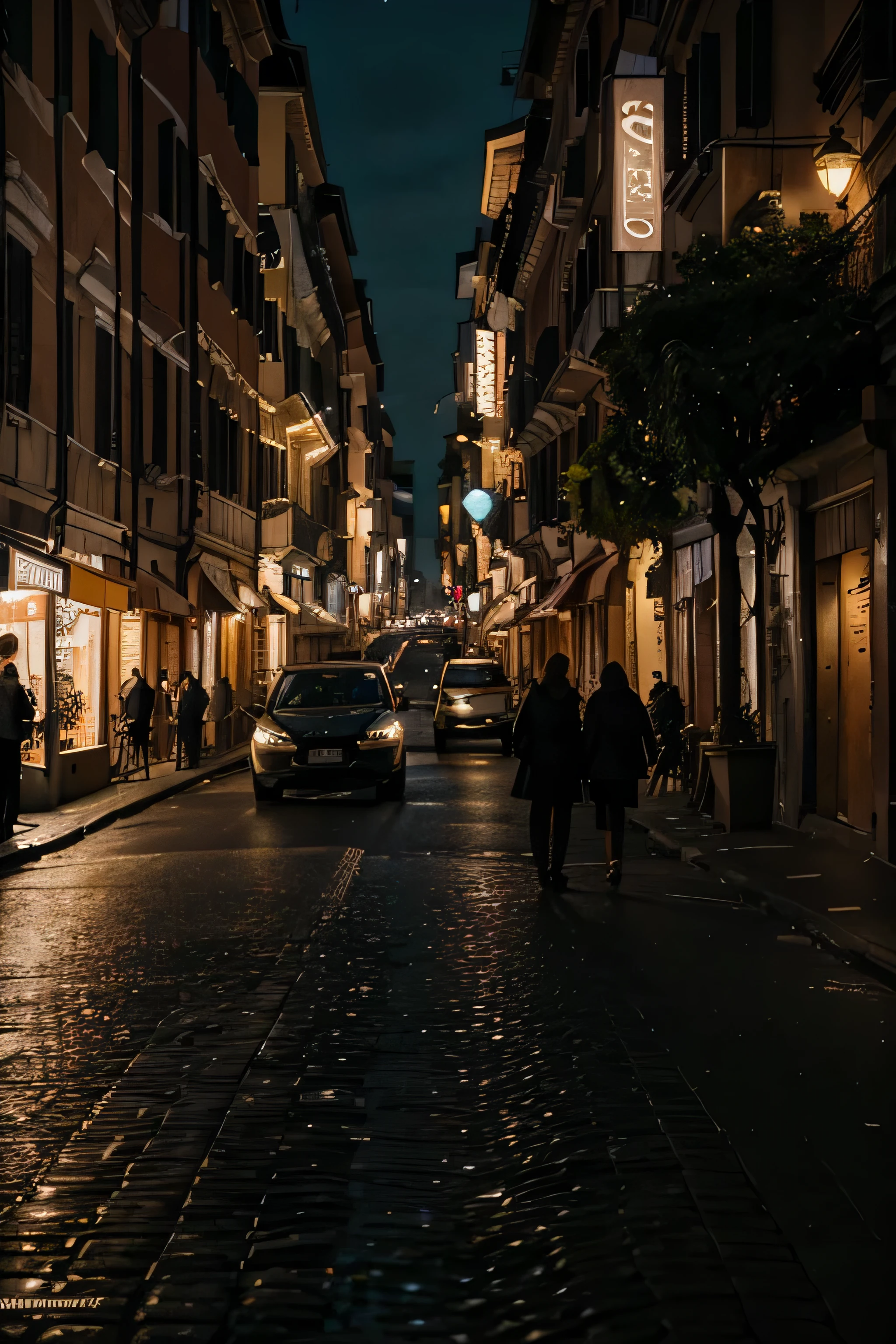 Generate a highly realistic and high-resolution photo taken quickly in Rome at night. There shouldn't be a specific subject, but rather, the focus should be on capturing the essence of the city's nocturnal beauty. Ensure that the scene portrays the enchanting atmosphere of Rome after dark, with illuminated landmarks and bustling streets. Aim for a composition that conveys the dynamic energy and allure of the city at night, with attention to detail and authenticity in the lighting and surroundings.