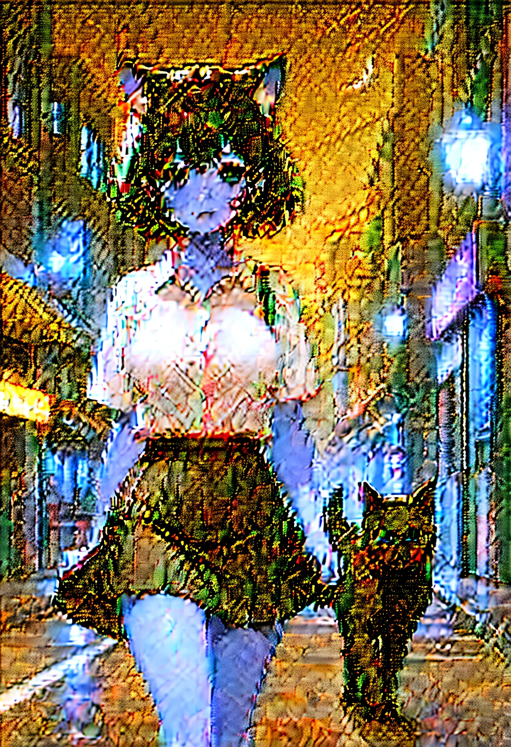 (masterpiece, best quality:1.2),street, night，1 girl, Chest，Walk, black skirt, black hair, short hair, shirt, alone，white shirt, happy，Cat ear， large Chest