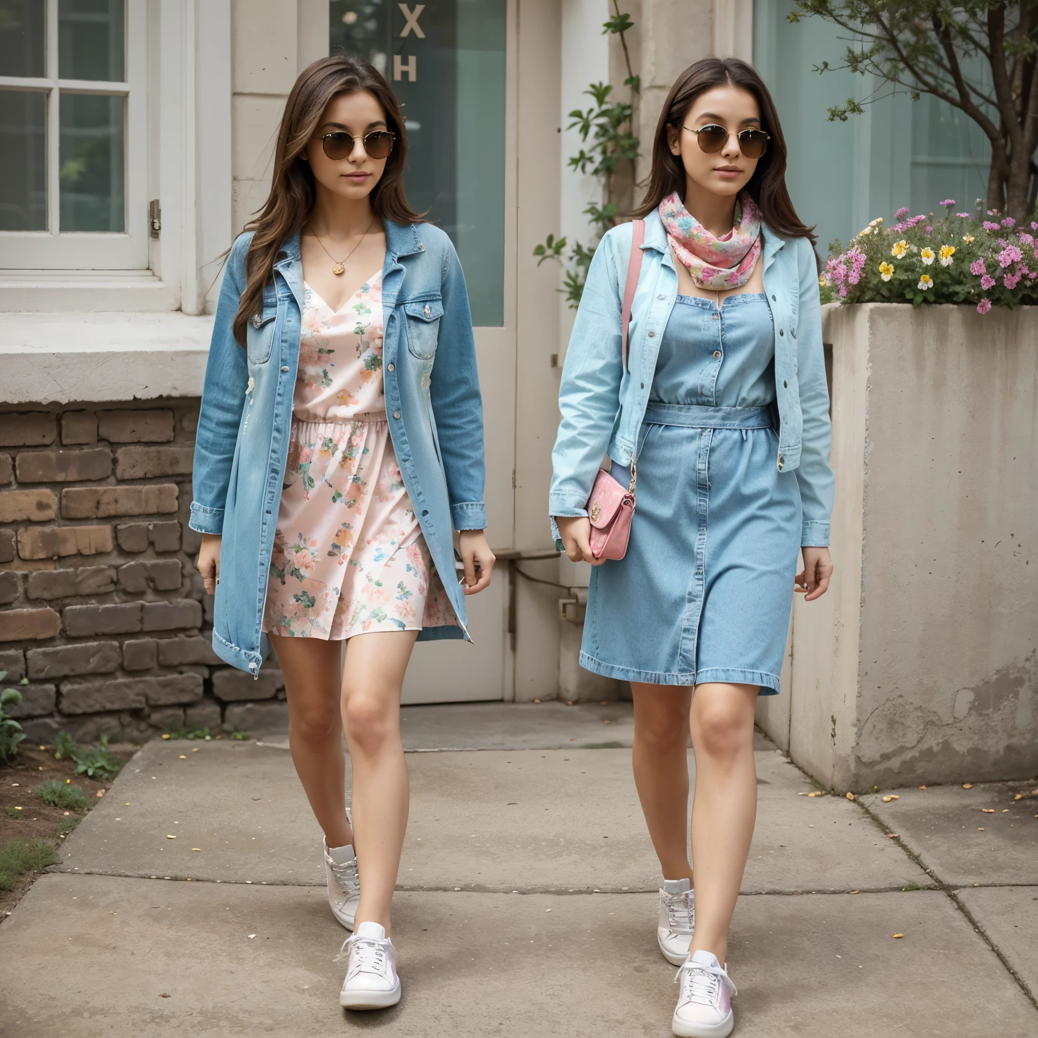 A girl's spring look can be fresh, light and bright. She can choose pastel or bright shades that remind of spring nature, such as mint, peach, pink or blue. In her closet can be light dresses, skirts, blouses with floral prints or cheerful patterns. Complement the image can be cardigans, light scarves or denim jackets for cooler evenings. Shoes are usually chosen comfortable and light, such as flat-soled shoes or sneakers. Accessories such as sunglasses, tote bags and floral jewelry can add the finishing touches to her spring look.