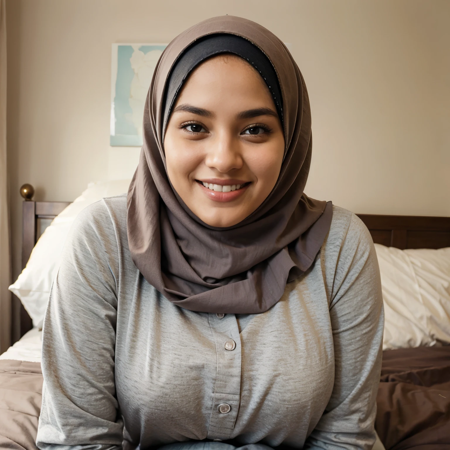 Hijab, big , smiles, bedroom