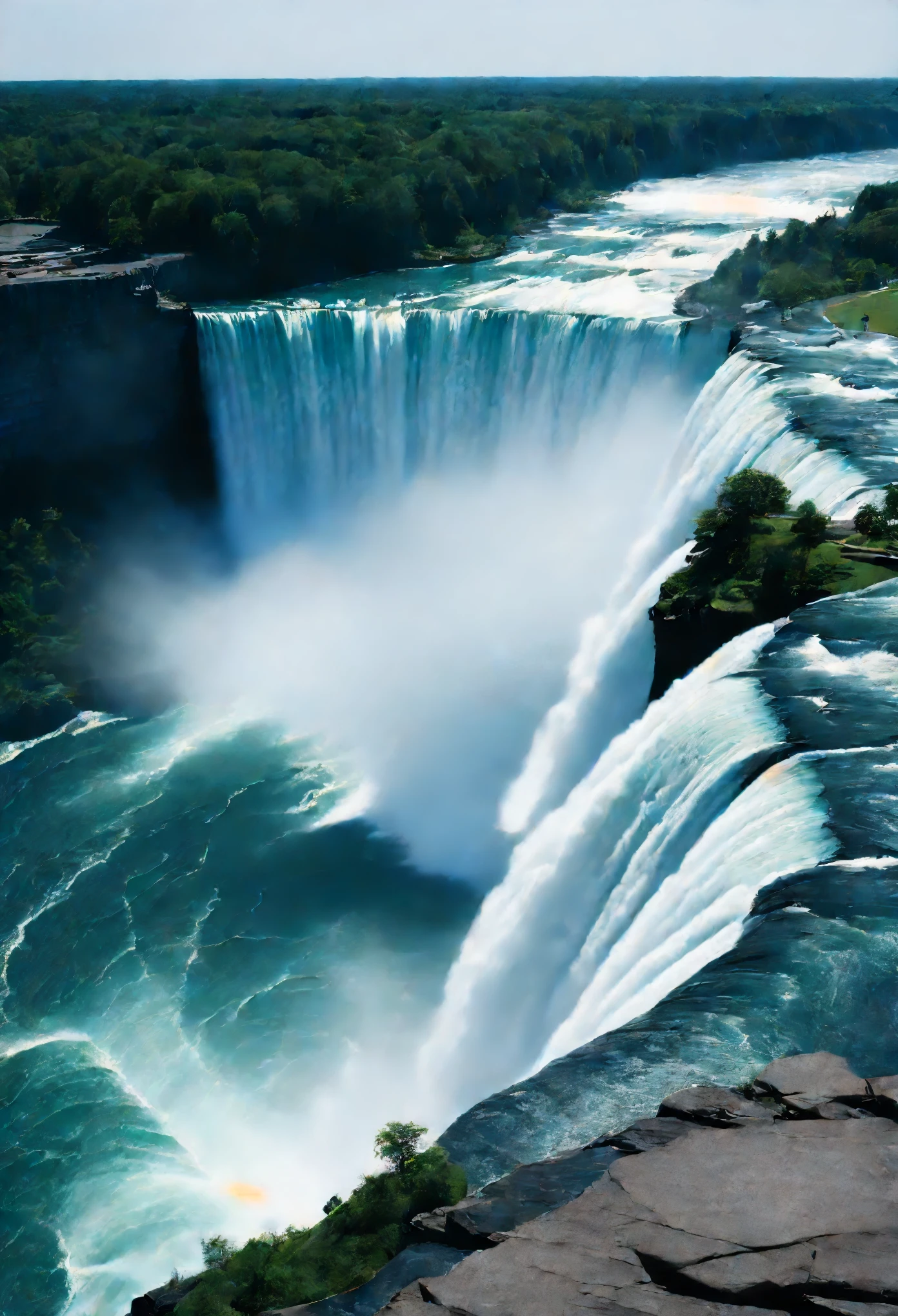 The shape of the entire Niagara Falls from top to bottom is very similar to a horseshoe, and this part of the waterfall is called the Canadian Horseshoe Falls. 90% of the water flows into the waterfall, with rugged rocks, a huge moon, and stars at night,
Minimalist photography, minimalism, art, film, negative space, epic visuals, and the surrealistic style of Felicia Simon and Studio Ghibli,