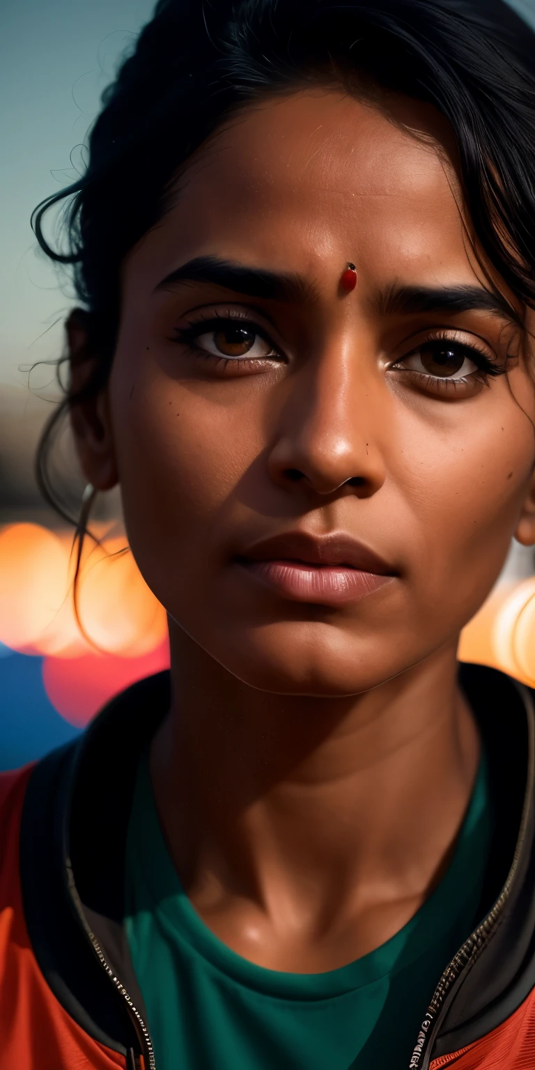 Image of a mature beautiful Indian university student, (slim build), outside in the athletic field, ((running track)), Fotorealista, Photo, Masterpiece, realistic, realism, Fotorealism, high contrast, Fotorealistic digital art trending on Artstation 8k HD high definition detailed realistic, detailed, skin texture, hyper detailed, realistic skin texture, sports outfit, Best quality, ultra high resolution, (Fotorealista:1.4), high resolution, detailed, sharp, Reagent Lee Jeffries Nikon D850 film stock photography, Kodak Portra 400 lens, f1.6, rich colors, hyper realistic texture, dramatic