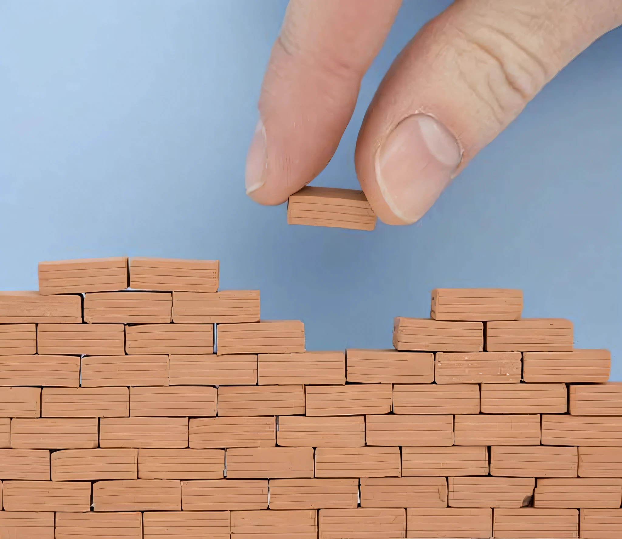someone is placing a piece of wood into a brick wall, bricks flying outwards, bricks, building blocks, destroying the walls, brick, brick wall, walls are made of dry wall, bricks flying, strong walls, no bricks, brick walls, wall ], construction, tiny creature made of one brick, by Lena Alexander, stockphoto, wall structure