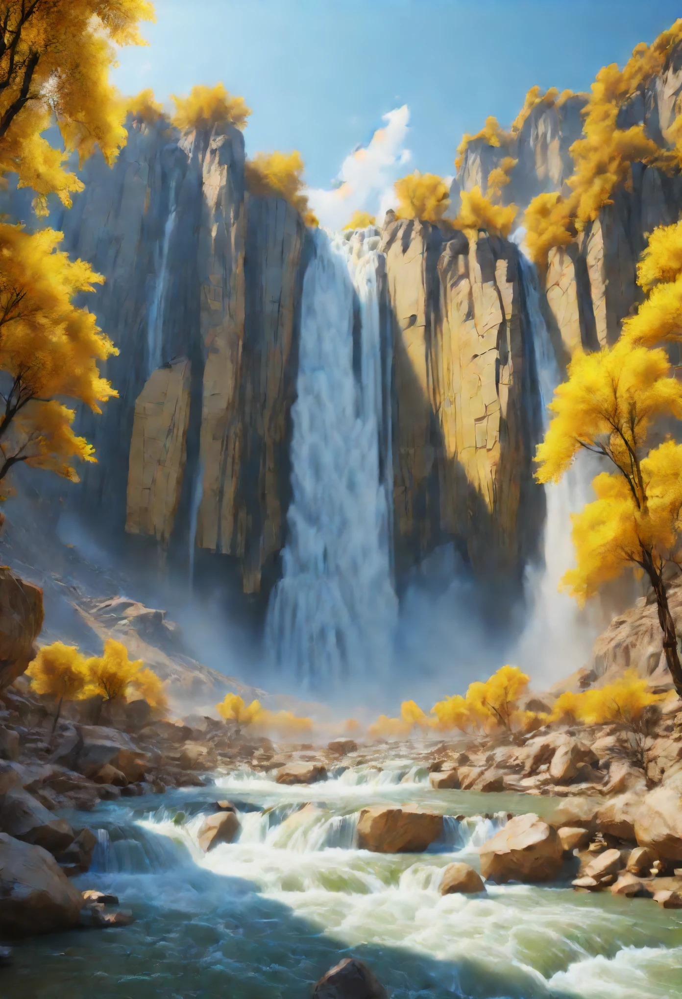 Spectacular waterfall at the source of the Yellow River,Magnificent galloping momentum,Talking,Raging and epic scenes, (best quality, masterpiece, representative work, official art, professional, Super complex and detailed, 8k:1.3)