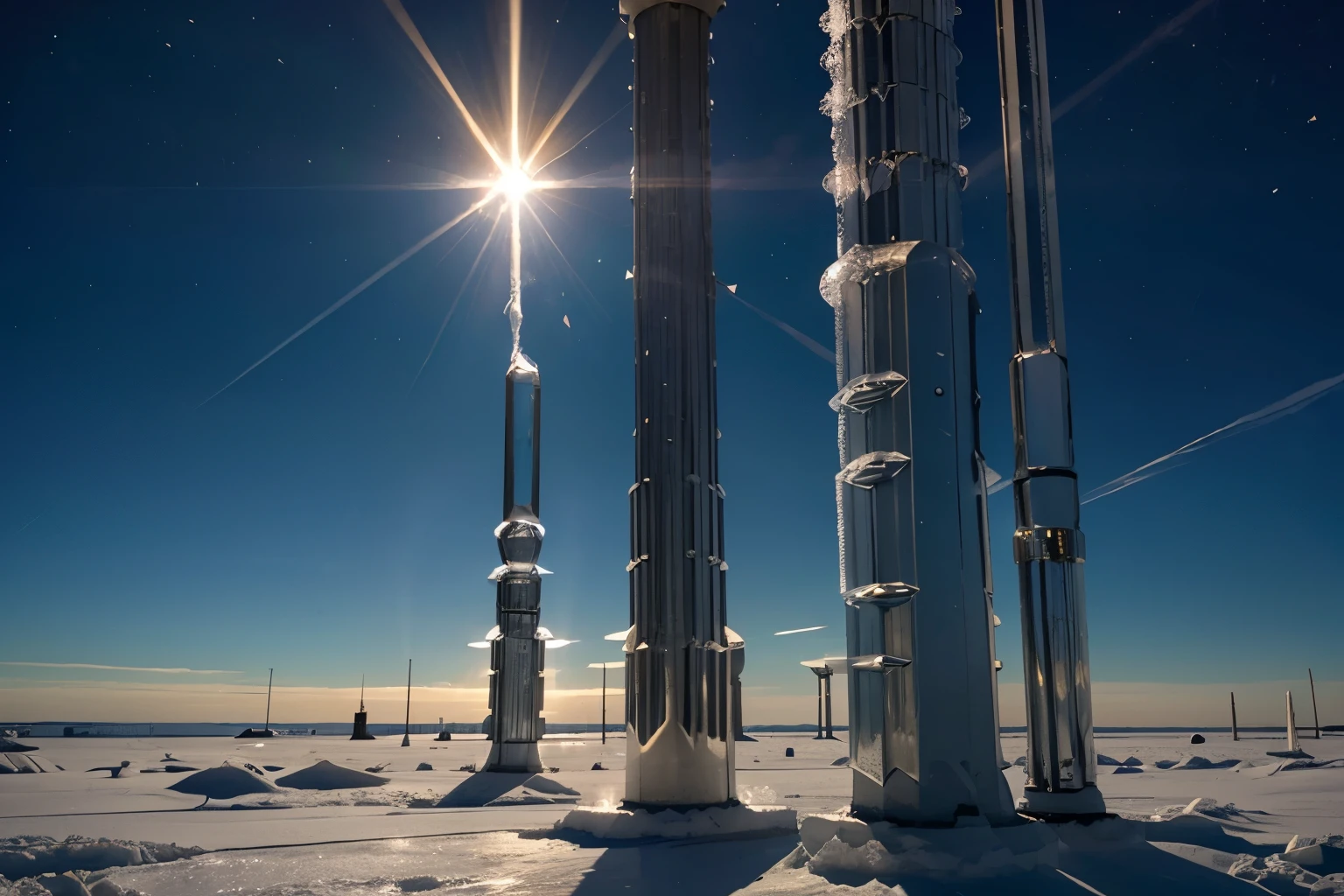 Solar Pillars: Vertical shafts of light extending above or below the Sun caused by ice crystals.