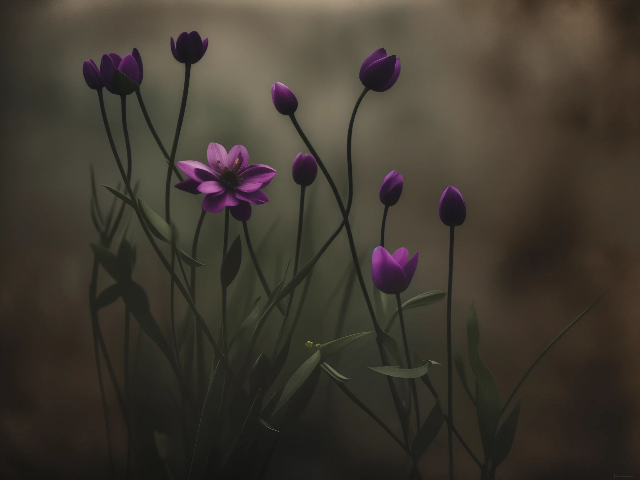 there is a small flower that is growing out of a dark background, by Katia Chausheva, inspired by Katia Chausheva, by John Kay, by Kati Horna, by Cindy Wright, by Johanna Marie Fosie, by Charmion von Wiegand, by Henriette Grindat, by Antoine Verney-Carron, dark flowers
