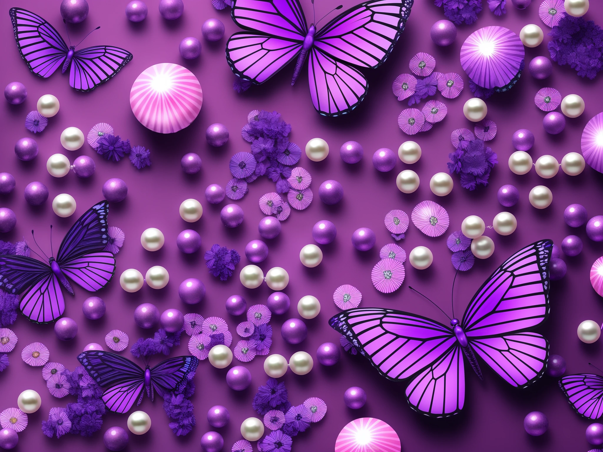 purple butterflies and pearls are scattered on a blue surface, violet colored theme, purple colors, shades of purple, purple themed, purple hues, purple color-theme, purples, purple aethetic, violet theme, violet colors, purple - tinted, purple color, dressed in purple, purple colour scheme, purple and blue, purple palette, purple and pink, flowers and butterflies