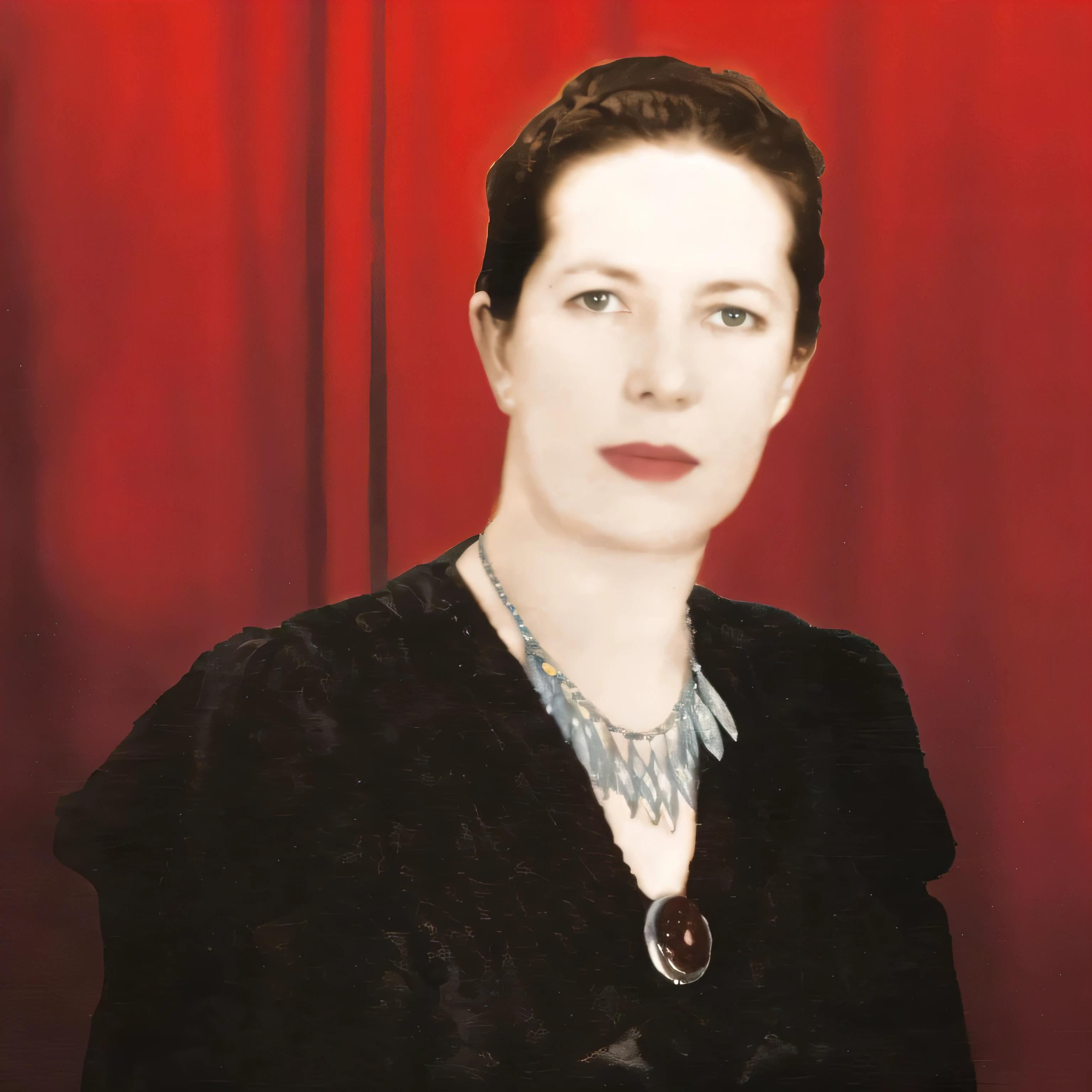 there is a woman in a white dress and a necklace, autochrome pearl portrait, inspired by Júlíana Sveinsdóttir, portrait n - 9, inspired by Anna Füssli, by Anna Füssli, inspired by Méret Oppenheim, by Winona Nelson, catalog photo, a colorized photo, pilar gogar