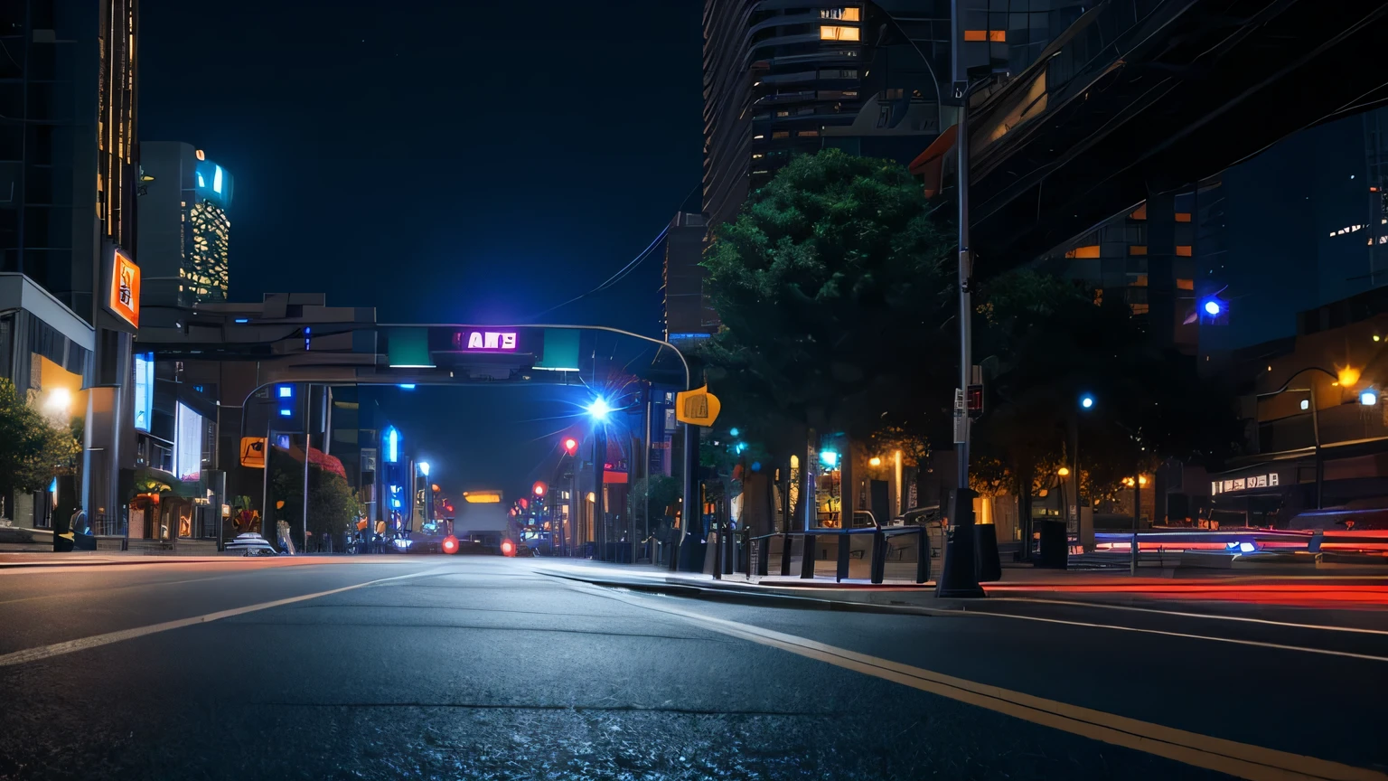 Futuristic street view at night, eye level view and no model. (best quality, 4k, 8k, high resolution, masterpiece: 1.2), ultra detail, (realistic, photorealistic, photorealistic: 1.37), HDR, UHD, studio lighting, painting Very detailed, sharp, focus, physical rendering, detailed description, professional level, vivid colors, bokeh.