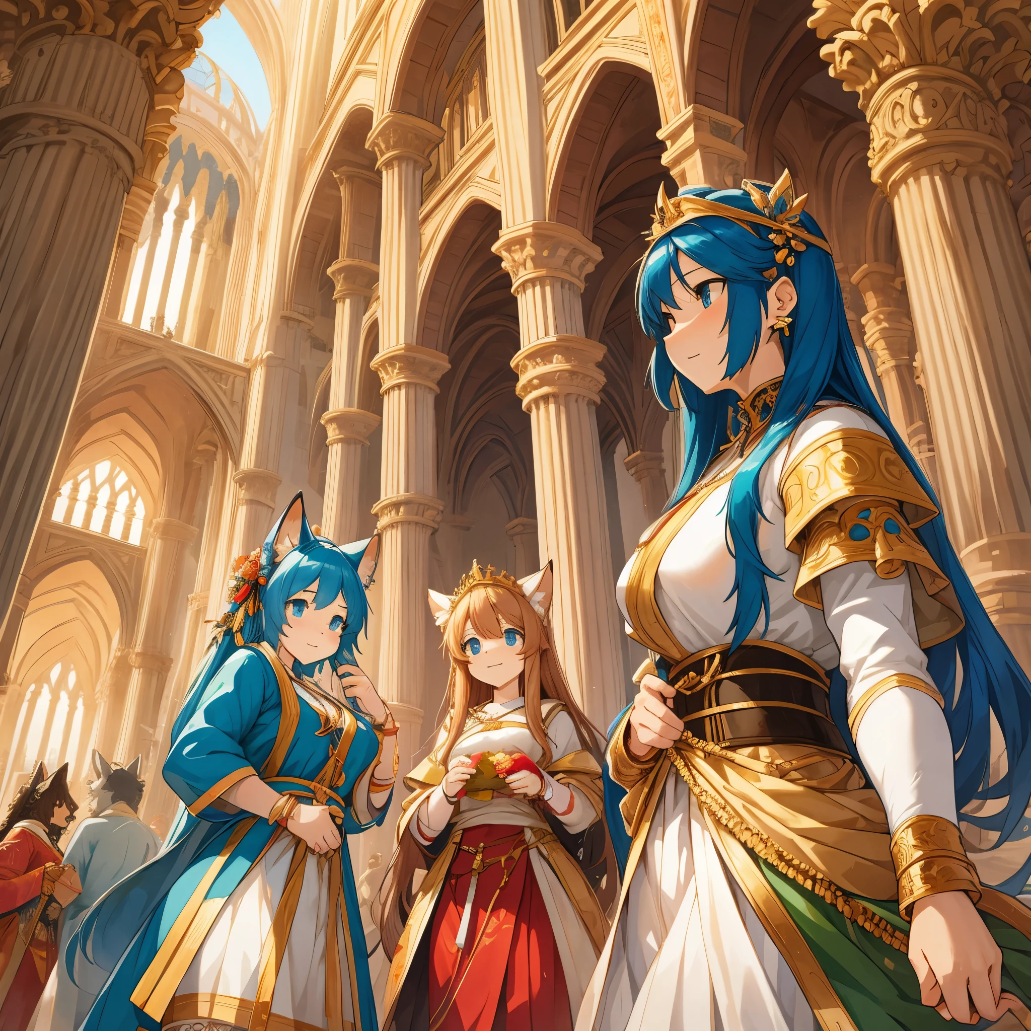 dynamic angle, top quality, best quality, High-quality illustrations, masterpiece, super high resolution, detailed background, detailed background, Romeo and Juliet, group shot:0.1, 6+boys, 6+girls, Happy, joyful, absurdres(highly detailed beautiful face and eyes)perfect anatomy(kemono, furry anthro),