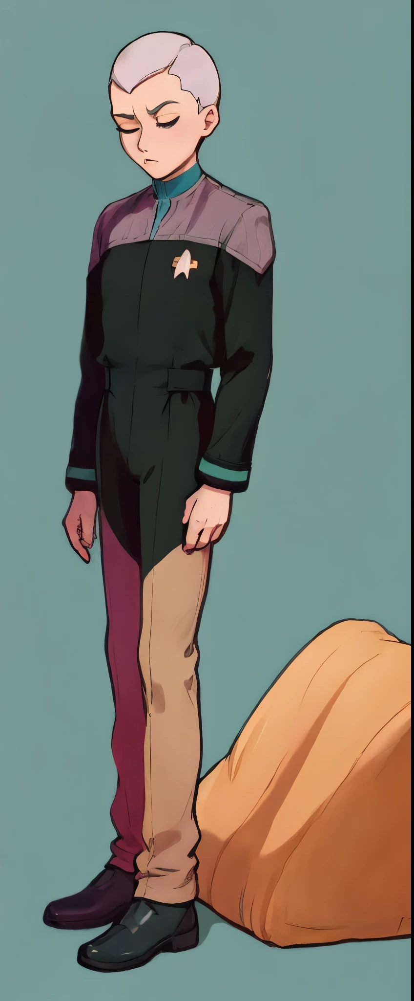 wallpaper best quality, masterpiece:1.2), anime aesthetic fullbody fullframe solo gay boy male frantic wildcut buzzcut hairstyle ds9st red and black uniform ds9st teal and black uniform ds9st yellow and black uniform ds9st command ds9st operations ds9st science closed eyes