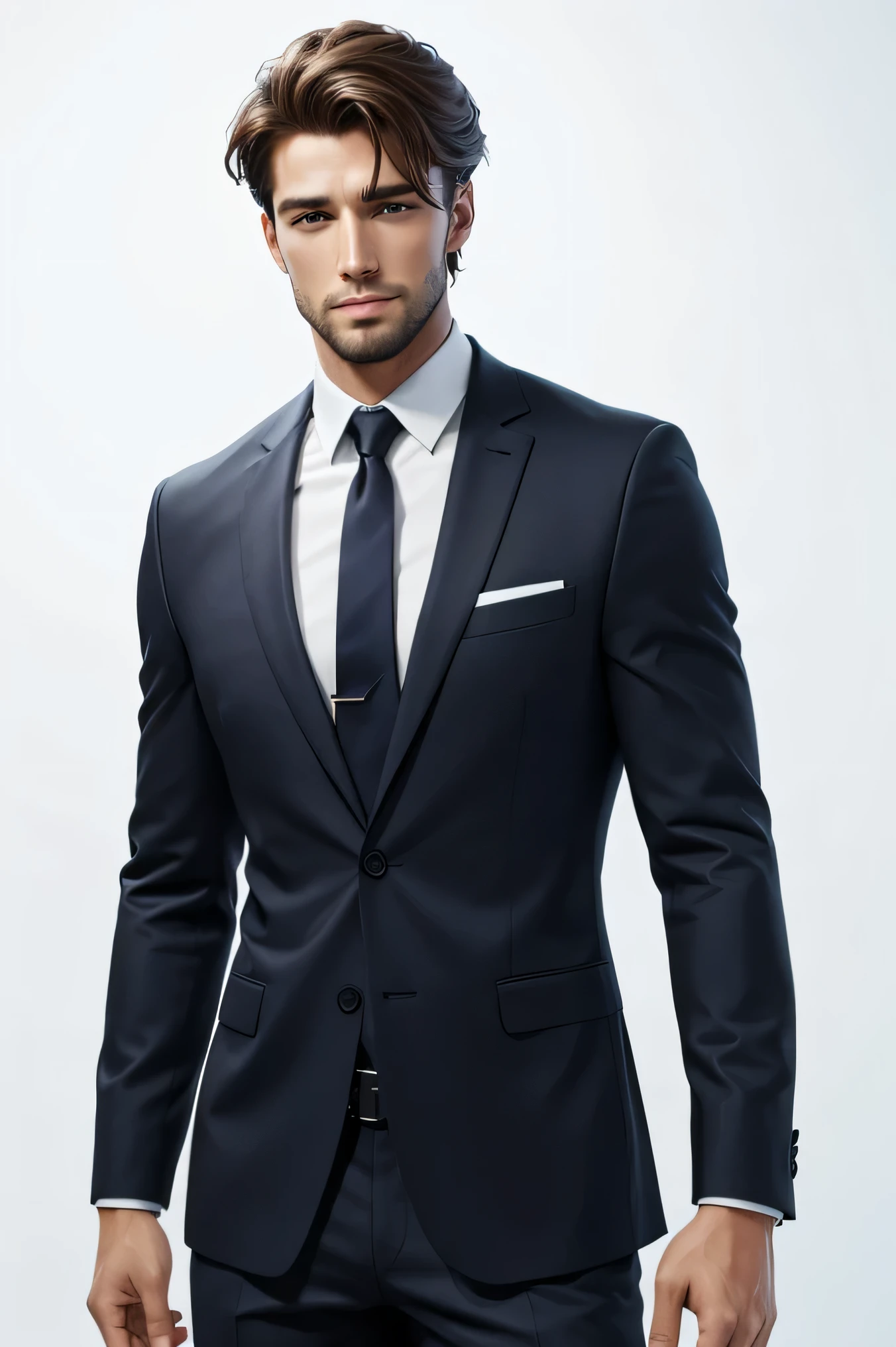 masterpiece, realistic, handsome guy, business, white background, 4k