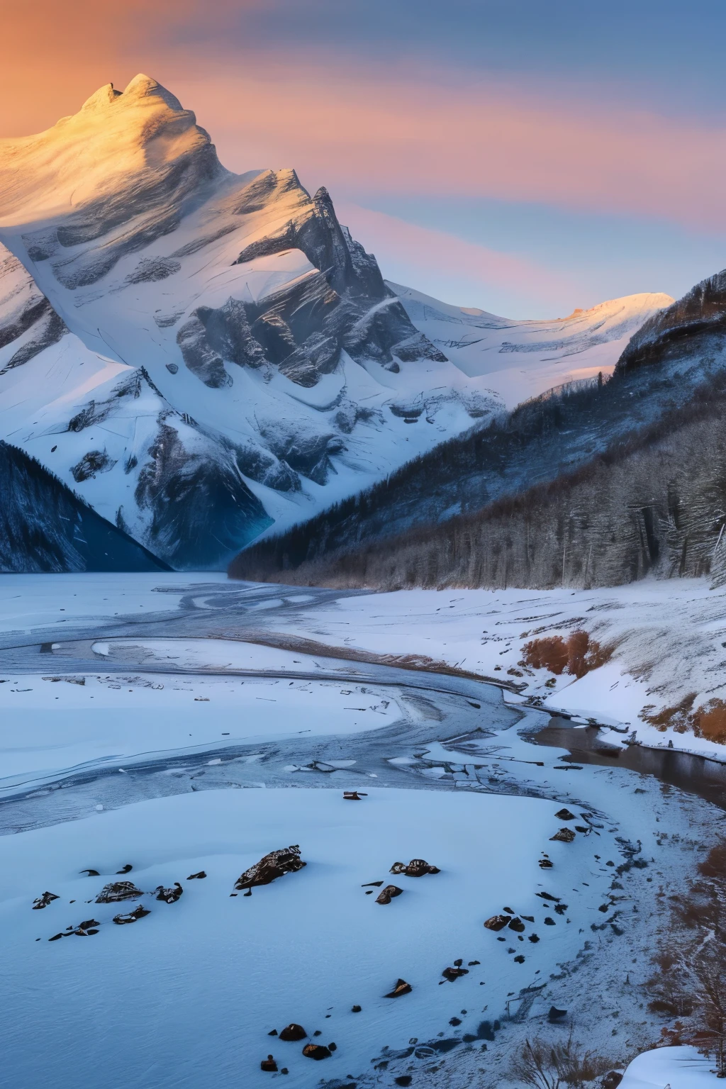 (best quality,4k,8k,highres,masterpiece:1.2),ultra-detailed,(realistic,photorealistic,photo-realistic:1.37),HDR,UHD,stunning snow-covered mountains,beautiful snowy landscape,majestic snow-capped peaks,freshly fallen snow glistening in the sunlight,giant icy glaciers,serene winter wonderland,crisp and clear winter air,sparkling white snowflakes,remote and untouched wilderness,dramatic mountain ranges stretching as far as the eye can se,elevation and grandeur,awe-inspiring panoramic view,unspoiled icy slopes,quiet and peaceful atmosphere,untamed and rugged terrain,towering icy peaks shining against the blue sky,pristine white snow spreading for miles,sublime natural beauty,glistening white peaks contrasting with deep blue skies,distant snowy cliffs creating a stunning backdrop for the landscape,icy streams flowing through the mountains,intense winter colors,sharp and vivid details,soft and diffused light,sunlight reflecting off the snow creating a dreamy atmosphere,frosty winter mornings,magical glow of sunrise casting a golden light on the snowy landscape,subtle shadows adding depth and dimension to the scene,serene and tranquil settings,ethereal and otherworldly feel,a sense of peace and solitude,a perfect blend of serenity and adventure,straight out of a postcard,invigorating and invincible nature scene,perfect harmony between wilderness and human existence,nature at its most magnificent and breathtaking,unforgettable and mesmerizing beauty of the winter landscape.